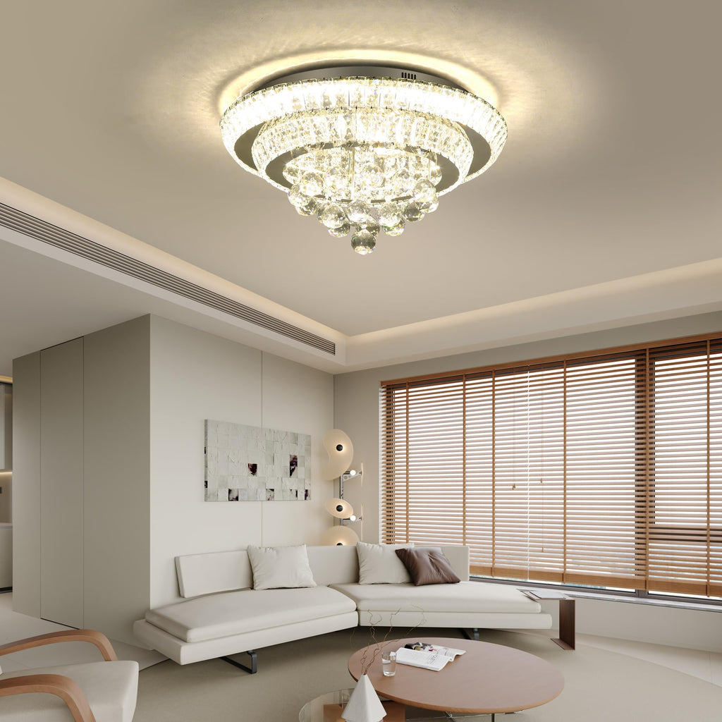COCOSTAR 20" Gold Crystal Chandeliers, Flush Mount Chandelier LED Ceiling Light, Modern Crystal Raindrop Chandeliers for Dining Room, Living Room, Bedroom