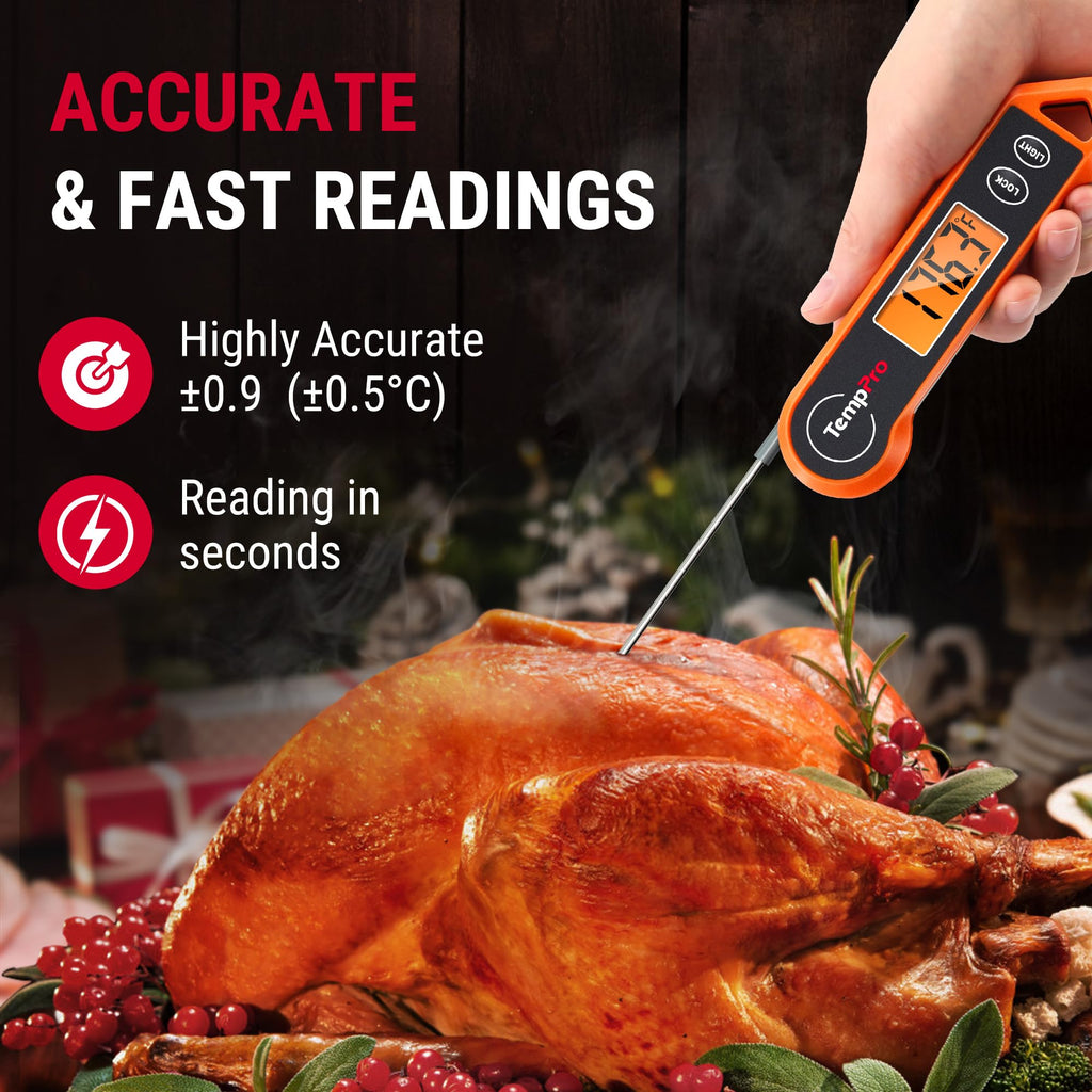 TempPro TP19H Digital Meat Thermometer for Cooking, 1 Sec Instant Read Food Thermometer with Motion-Sensing Wake for BBQ Grill Oil Fry Candy for Fathers Day Gift for Dad Men (Previously ThermoPro)