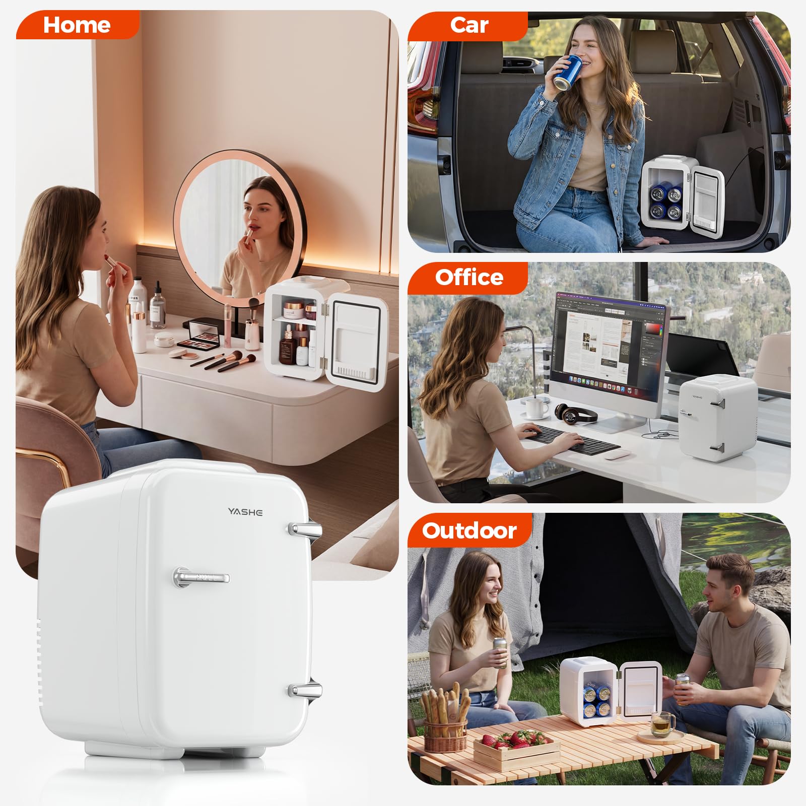 YASHE Mini Fridge, 4 Liter/6 Can Mini Makeup Fridge, 110V AC/ 12V DC Portable Thermoelectric Cooler&Warmer for Skincare, Drink, Cosmetic, Medicine, Small fridge for Bedroom, Office, Dorm, Car, Black