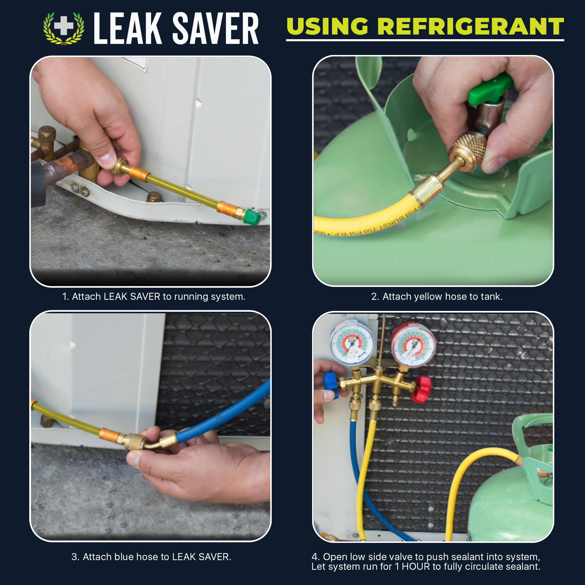 Leak Saver Direct Inject Small System with UV Dye - Refrigerant Leak Sealer - Detects Large Leaks - Ideal for Most Small Home Appliances and HVAC Systems up to 1 Ton - Proudly Made in The USA