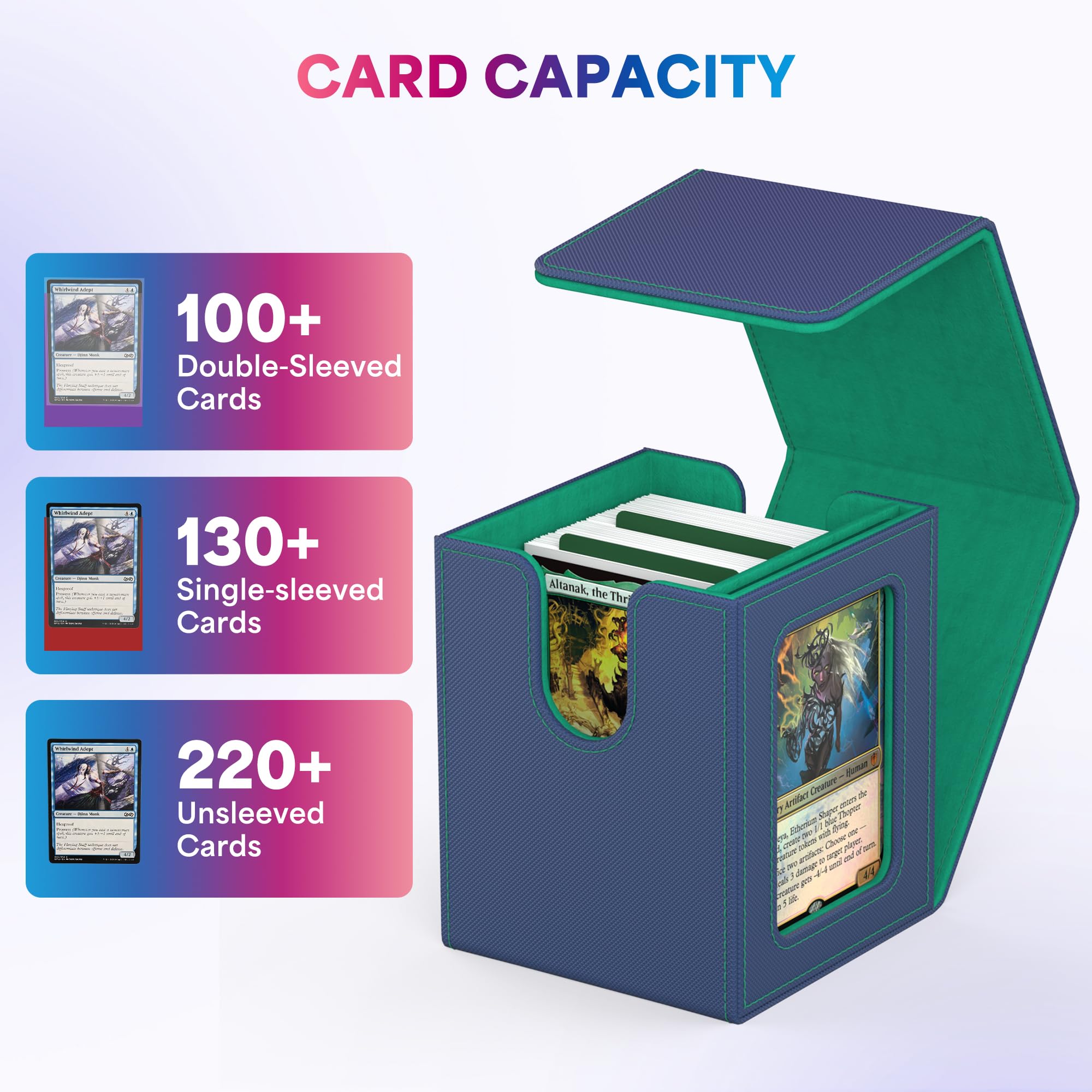 UAONO 4 Pack MTG Commander Deck Box, Independent Commander Display, Fits 400 Double-Sleeved Cards, Magnetic Deck Case for Magic the Gathering TCG, 8 Dividers & 4 Top Loaders (4 Color)