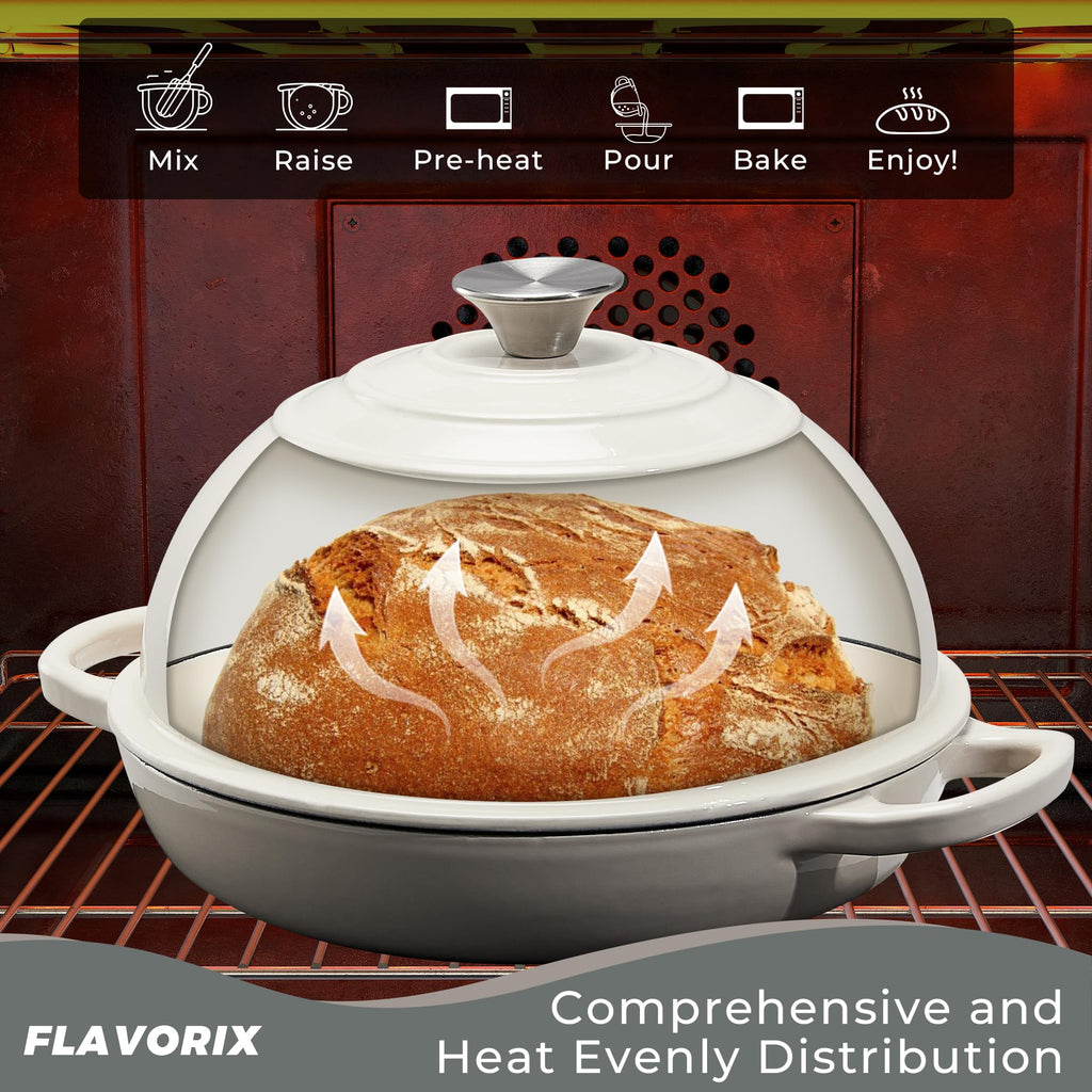Cast Iron Bread Oven for Sourdough, 6Qt Bread Baking Pan with Lid, Enameled Sourdough Dutch Oven for Bread Baking, Oven Safe up to 482℉, Green