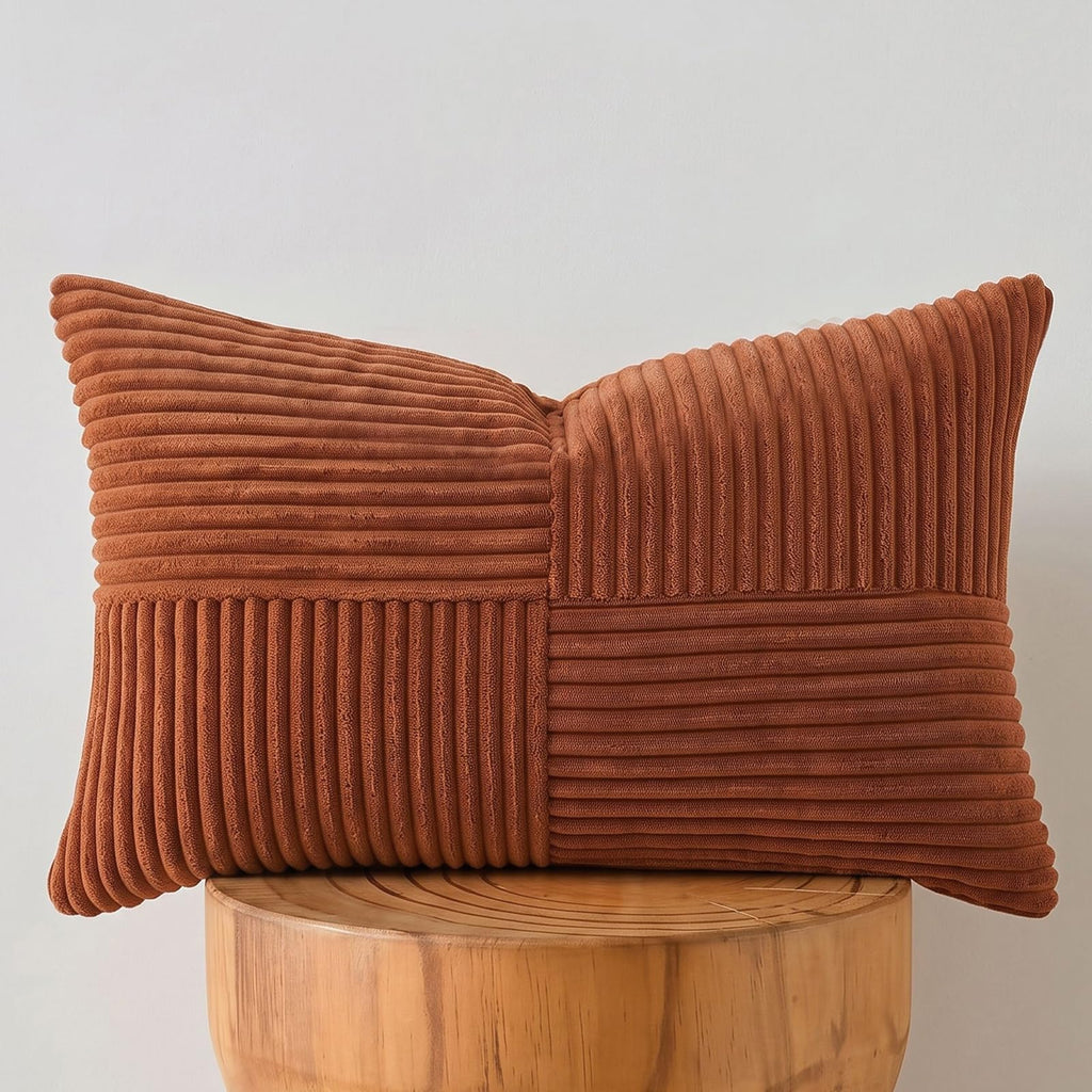 Fancy Homi Olive Green Samll Decorative Throw Pillow Covers 12x12 Inch with for Living Room Couch Bed Sofa, Rustic Farmhouse Boho Home Decor, Soft Corss Patchwork Corduroy Square Cushion Case 30x30 cm