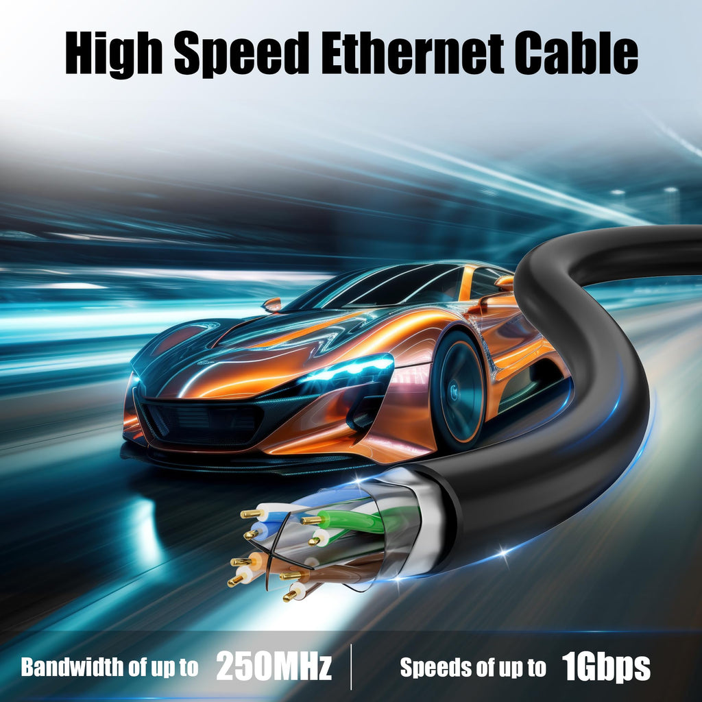 MEIPEK Cat 6 Shielded Ethernet Cable 10ft, Outdoor&Indoor Cat 6 Patch Cable, Heavy Duty 23AWG, High Speed, Weatherproof, UV Resistant Cat6 RJ45 LAN Network Cables for Gaming, Modem