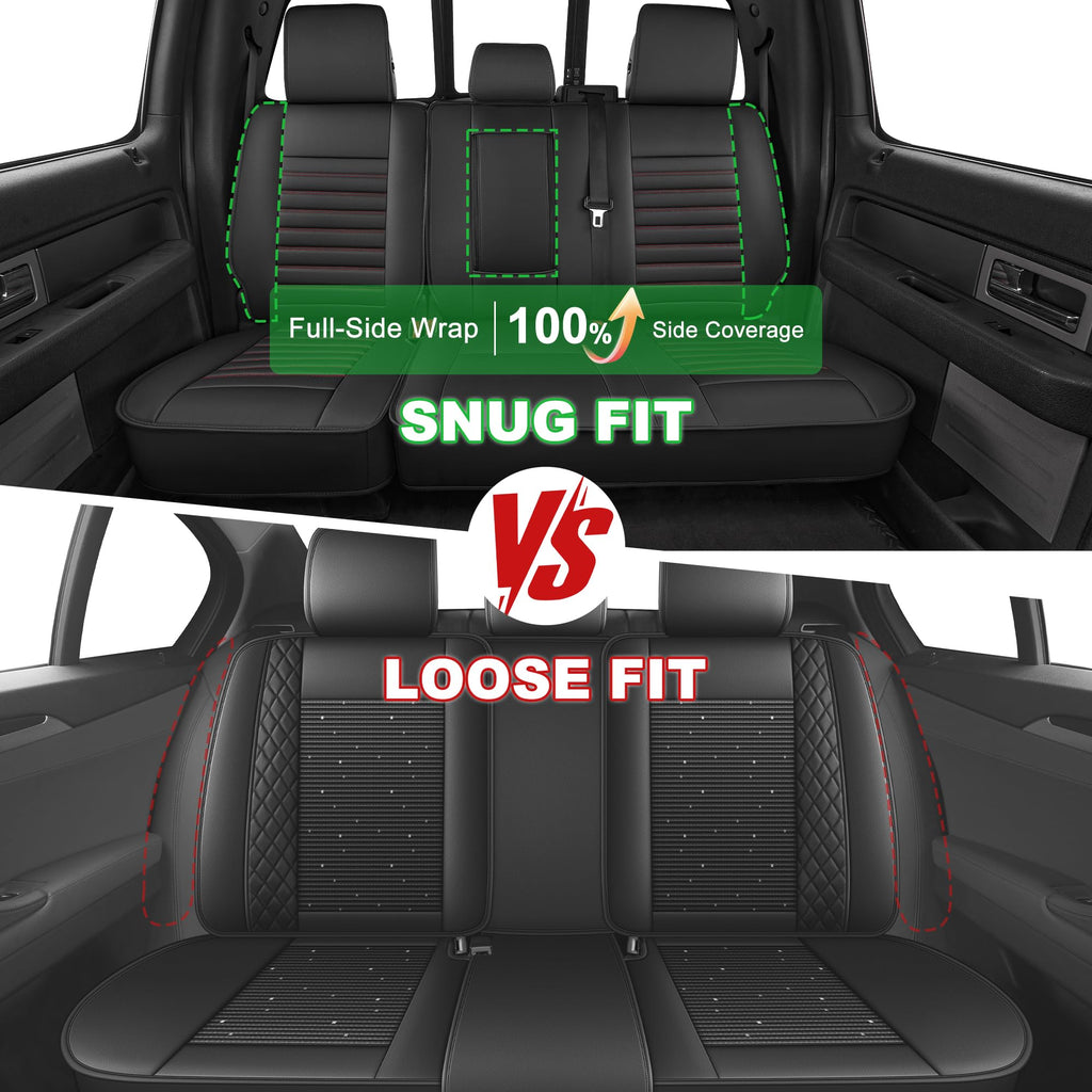 AOMSAZTO Seat Covers Fit for Ford F150 : 2009-2024 2025 2026 - F250/F350/F450 2017-2024 2025 2026 Truck Pick-up Front Car Seat Covers Faux Leather(Blackline, 2PCS Front)