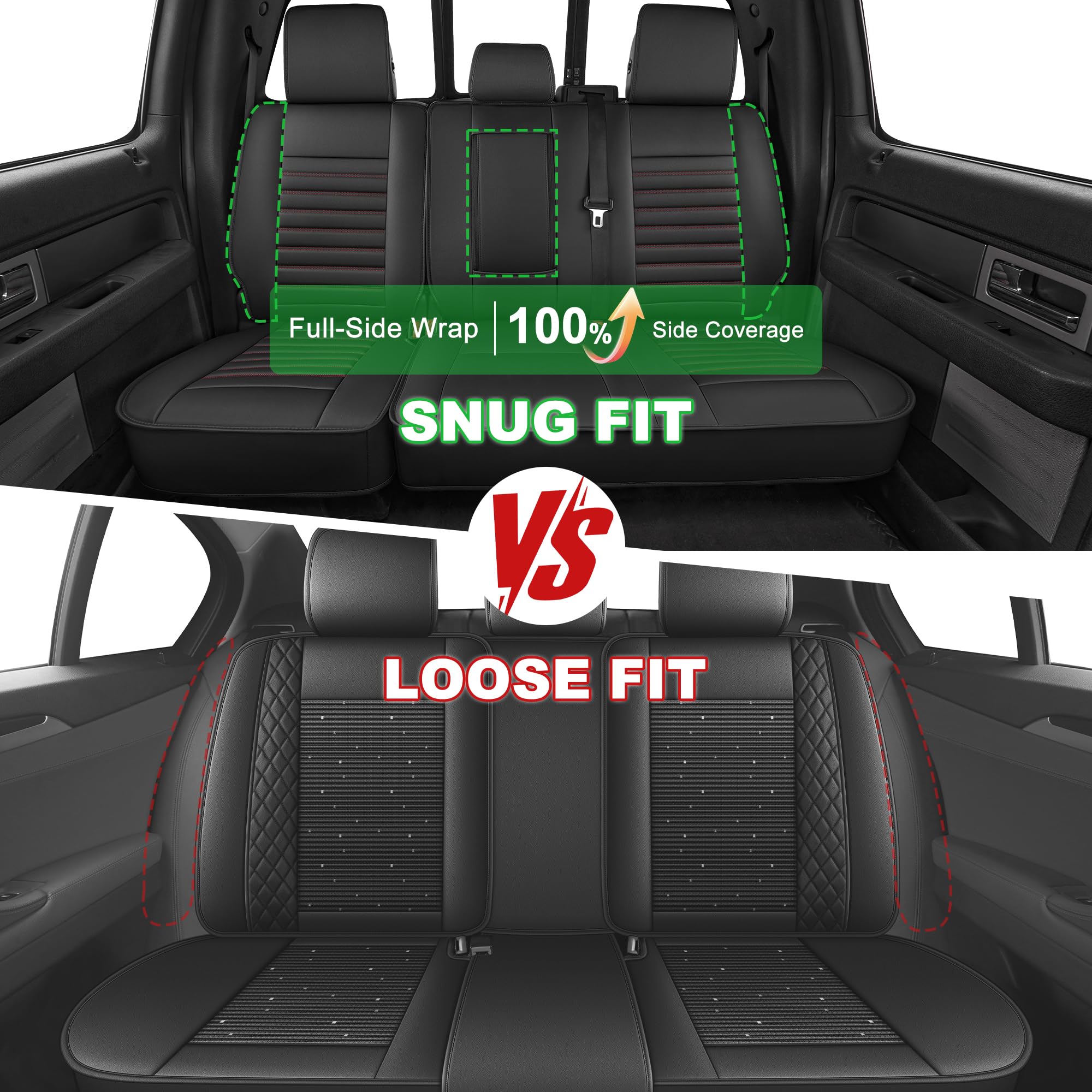 AOMSAZTO Seat Covers Fit for Ford F150 : 2009-2024 2025 2026 - F250/F350/F450 2017-2024 2025 2026 Truck Pick-up Front Car Seat Covers Faux Leather(Blackline, 2PCS Front)