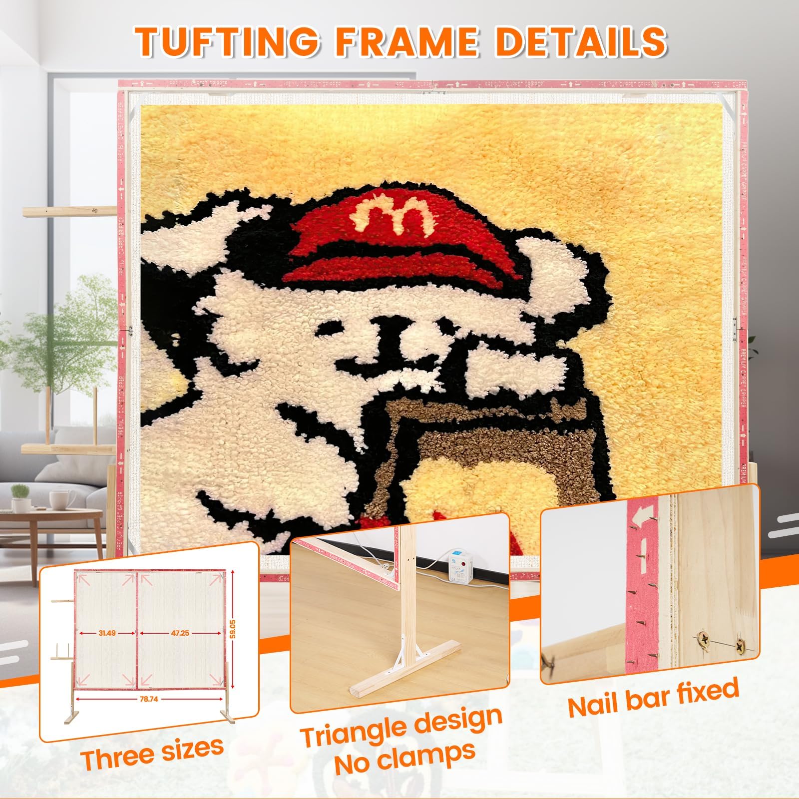 BESGEER Rug Tufting Frame with Tufting Cloth, 29.5” x 29.5” Wooden Frame Rug Making Supplies for Tufting Gun, Table Stand Frame Carpet Making