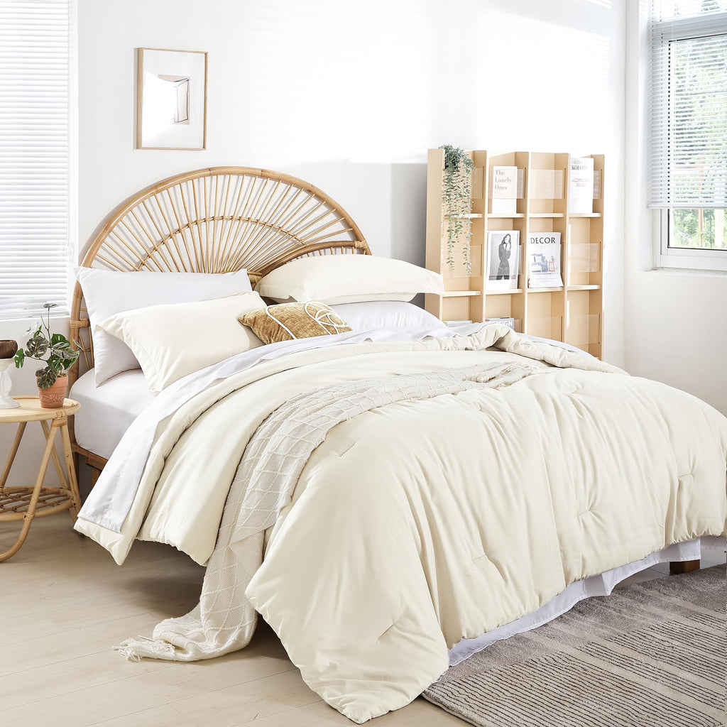 weigelia Twin Comforter Set 5 Pieces Beige Bed in A Bag Soft Queen Bedding Set Lightweight Comforter Set for Women and Men（Comforters, Flat & Fitted Sheets, Pillowcases & Shams）
