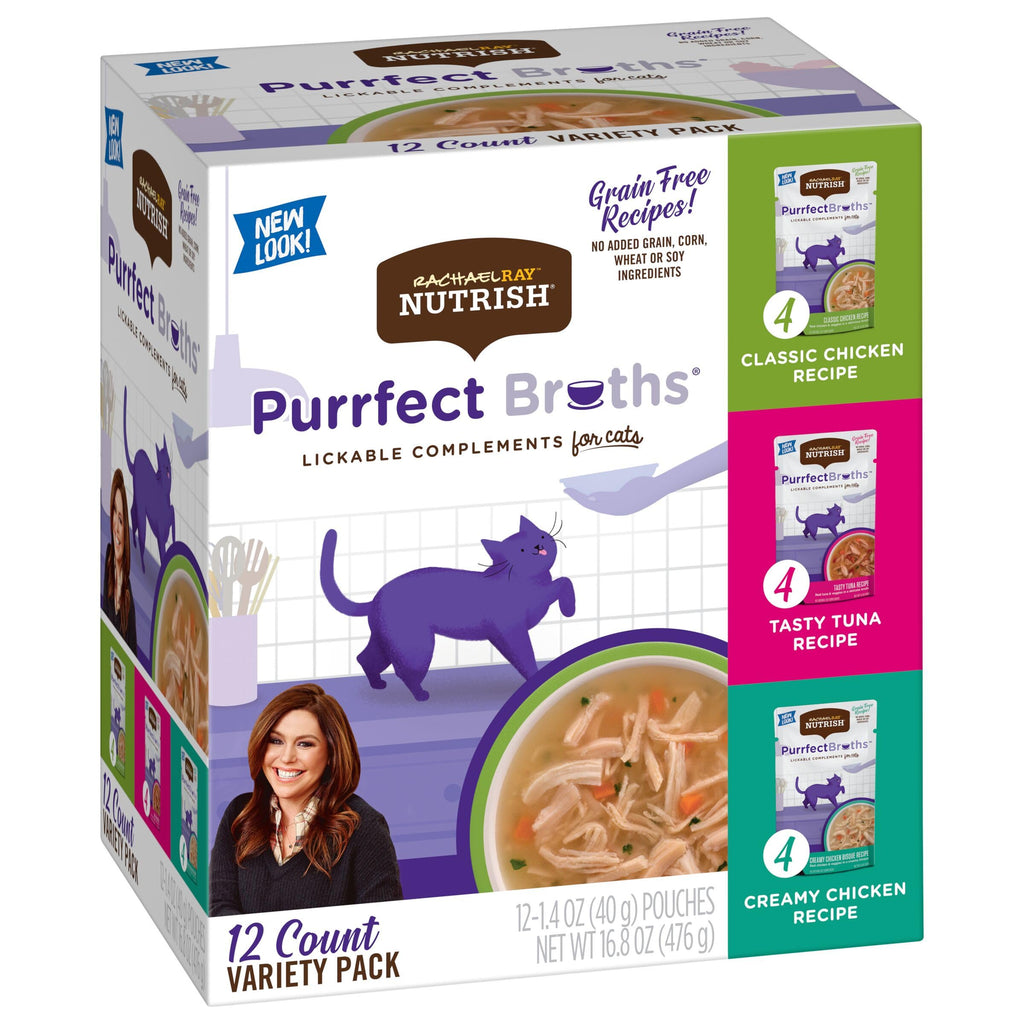 Nutrish Rachael Ray Purrfect Broths Classic Chicken Recipe, Lickable Complements for Cats, 1.4 oz. Pouch, 24 Count
