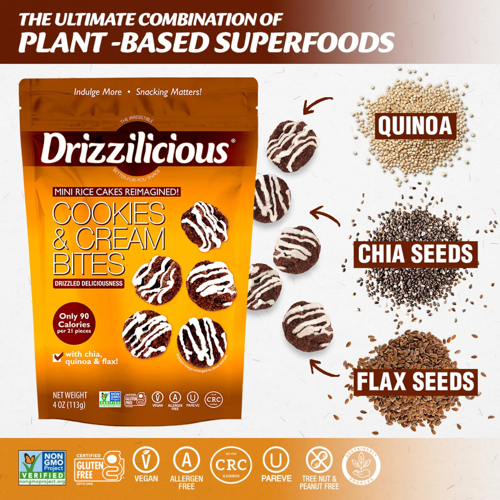 Drizzilicious Mini Flavored Rice Cakes - Rice Crisps, Healthy Snack for Adults and Kids, Vegan, Gluten Free Snack, 90 Calories Per 21 Pieces, S'mores & Cinnamon Swirl - 4 oz (Pack of 6)