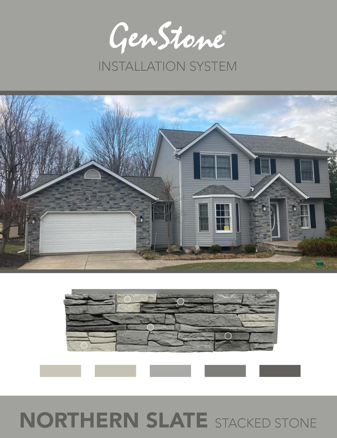GenStone Faux Stacked Stone Panel 41" x 11.25" in Northern Slate Color for Do It Yourself Friendly Home Improvement Projects