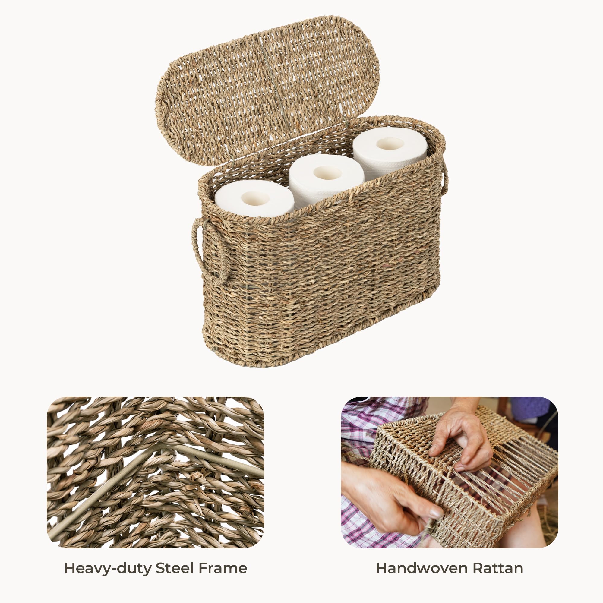StorageWorks Bathroom Toilet Paper Storage Holder with Lid, Wicker Toilet Paper Basket for 6 Regular Rolls, Slim Basket Organizer with Handles, Water Hyacinth Storage Baskets for Bathroom, Brown