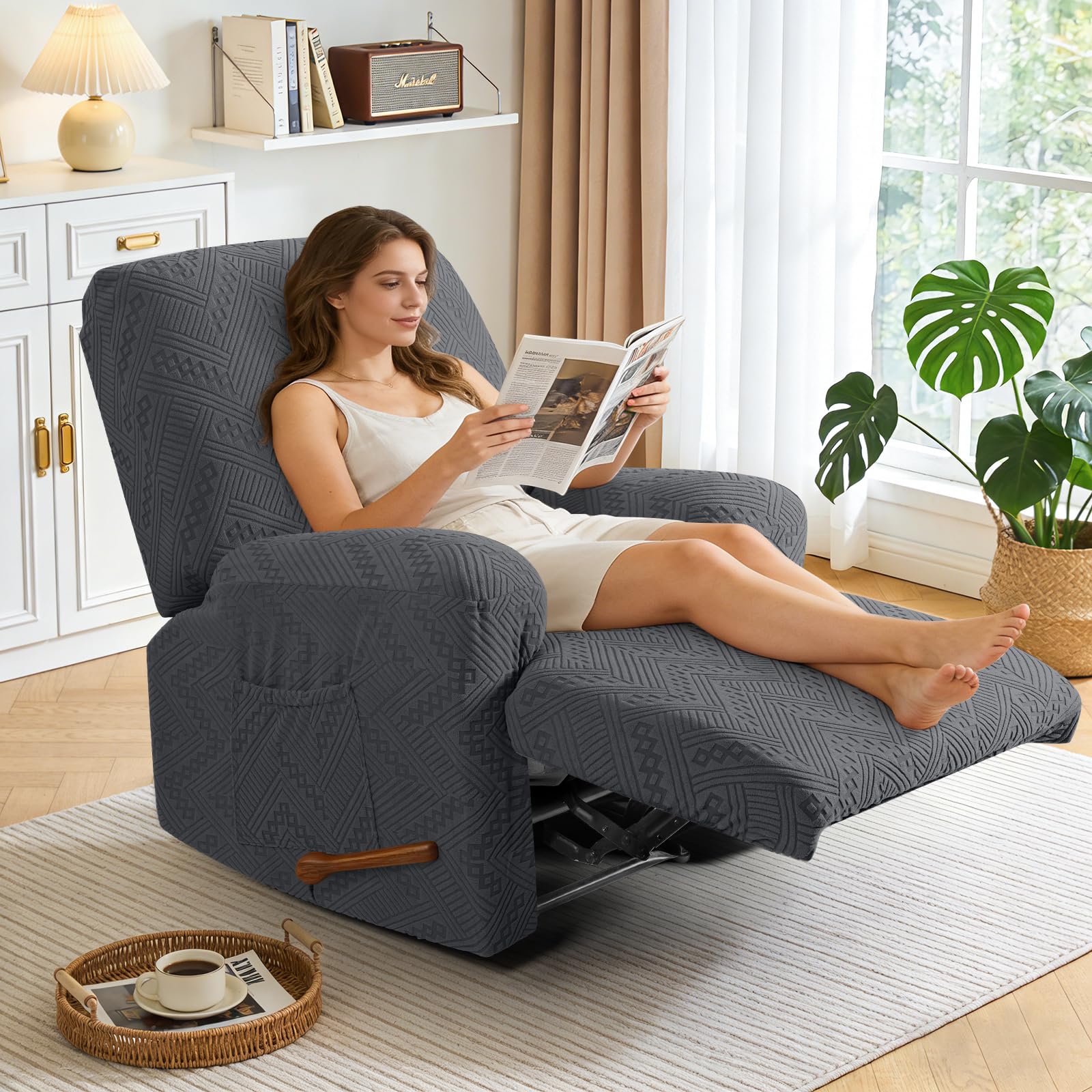 Ruaozz Recliner Chair Covers 3-Pieces Lazy Boy Recliner Slipcovers Stretch Reclining Chair Slipcover Washable Furniture Protector with Elastic Bottom (1 Seater, Army Green)