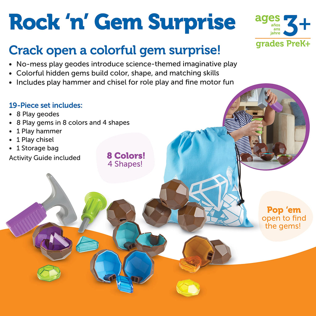 Learning Resources Rock 'n Gem Surprise - 19 Pieces, Ages 3+ Toddler Learning Toys, Sorting and Matching Toys, Early STEM for Kids
