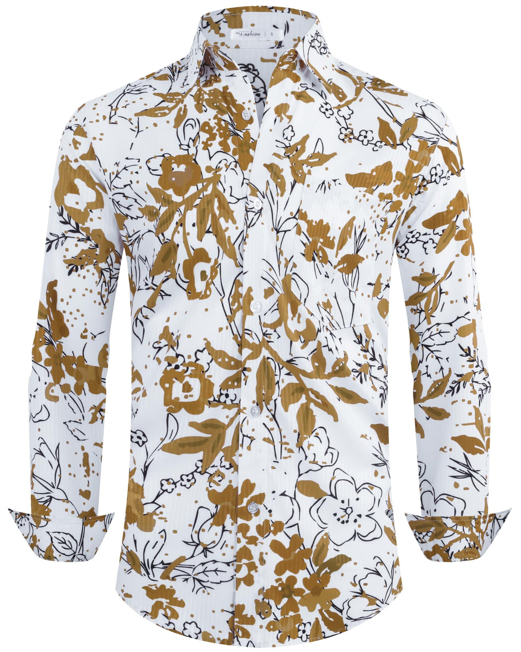 BOJIN Men's Dress Wrinkle-Free Floral Hawaiian Long Sleeve Flower Printed Casual Button Down Shirts with Pocket