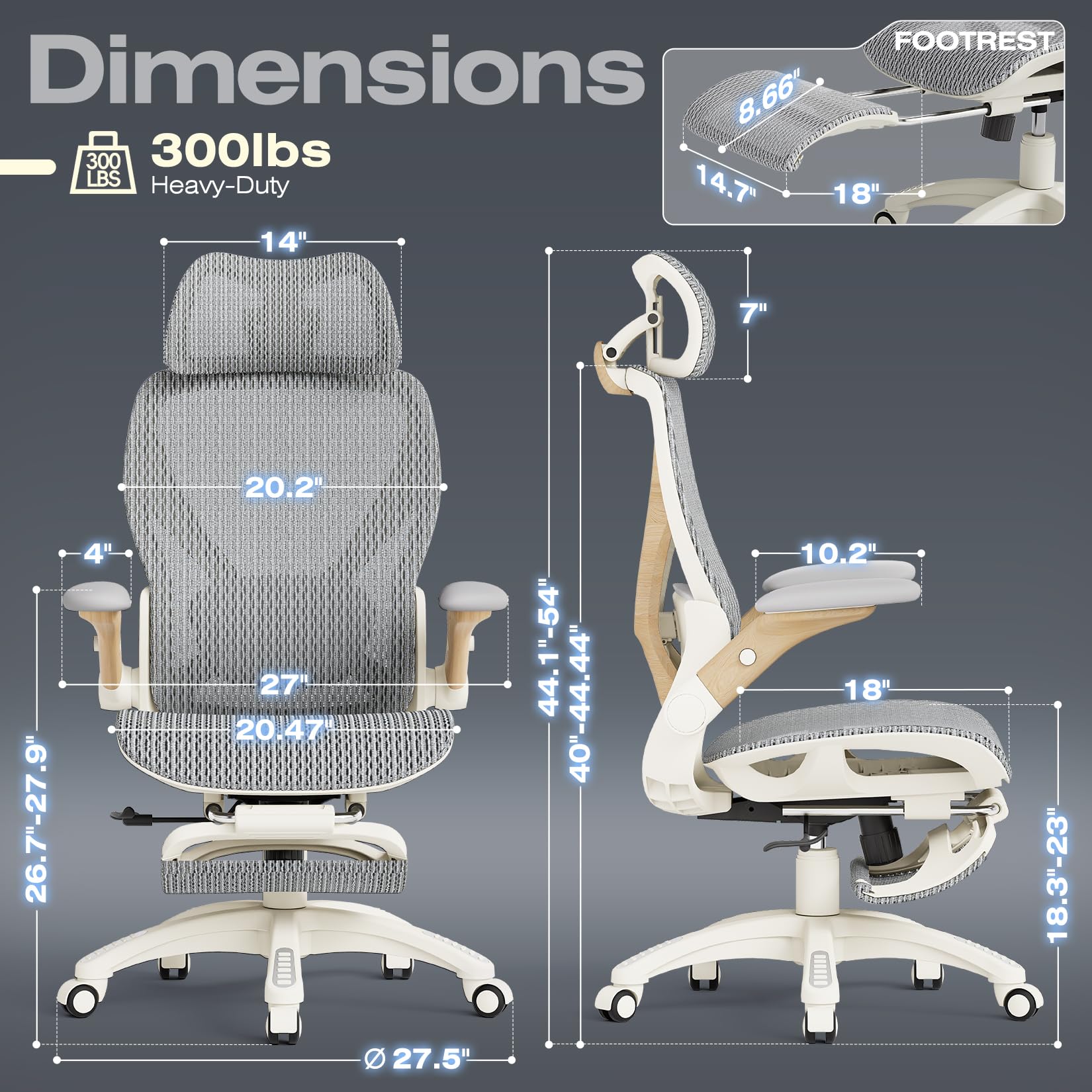 ELABEST X100 Ergonomic Office Chair with Footrest, Big and Tall Home Desk Chair with 5D Flip-Up Arms, Adjustable 3D Lumbar Support,High Back Rolling Computer Chair, Swivel Mesh Chairs (Coffee Break)