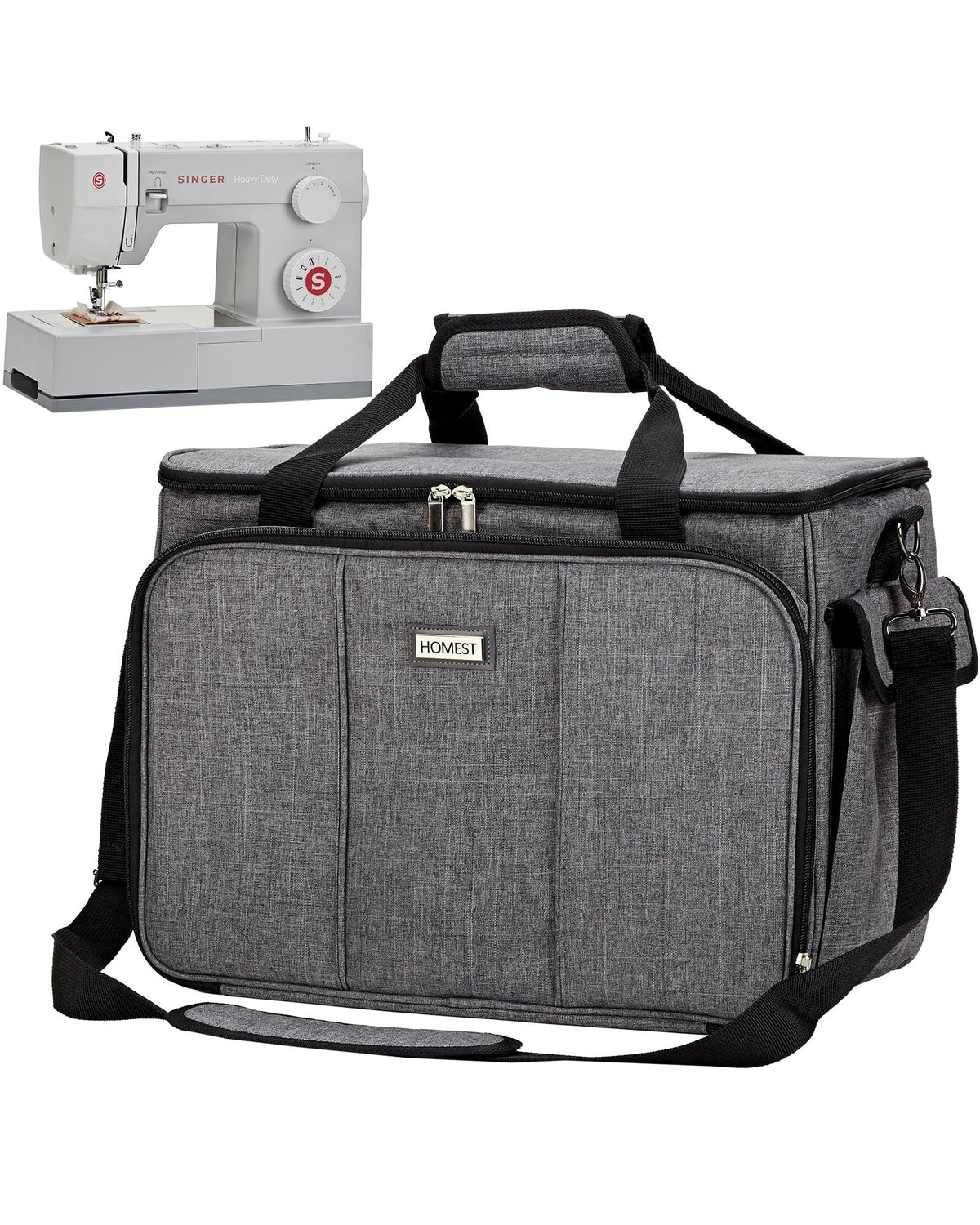 HOMEST Sewing Machine Carry Case, with Shoulder Strap and Front Pocket | Fits most standard Singer, Brother and Janome machines, with storage pockets for sewing accessories and tools, Floral