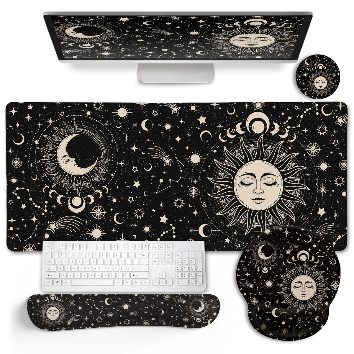 Black Striped Ergonomic Large Desk Mat Set with Wrist Rest