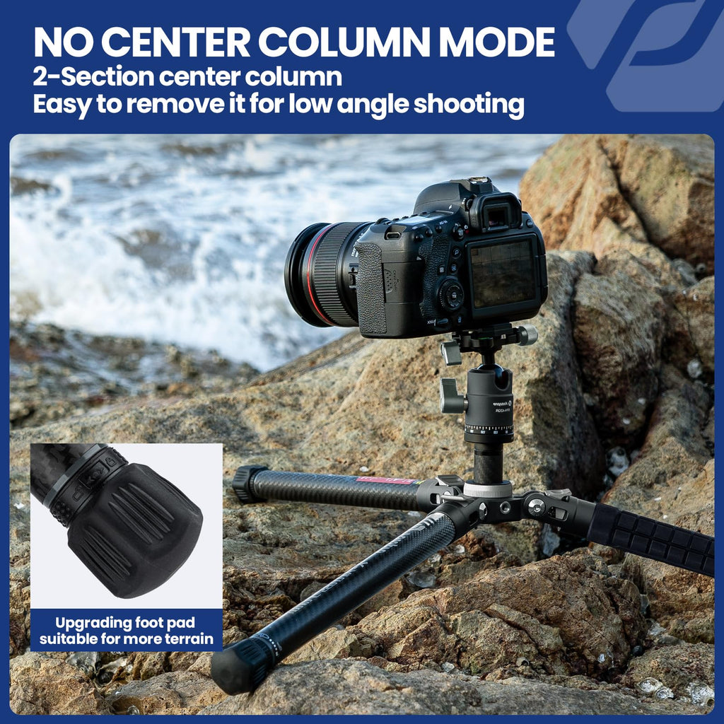 Fotopro 60" Camera Tripod, Carbon Fiber Travel Tripod with 360° Ball Head, Ultralight 2.1lbs, 22lbs Load, Quick Lock, Folds to 14.3" Carry-On, for DSLR Mirrorless Cameras, X-Aircross 3 Blue