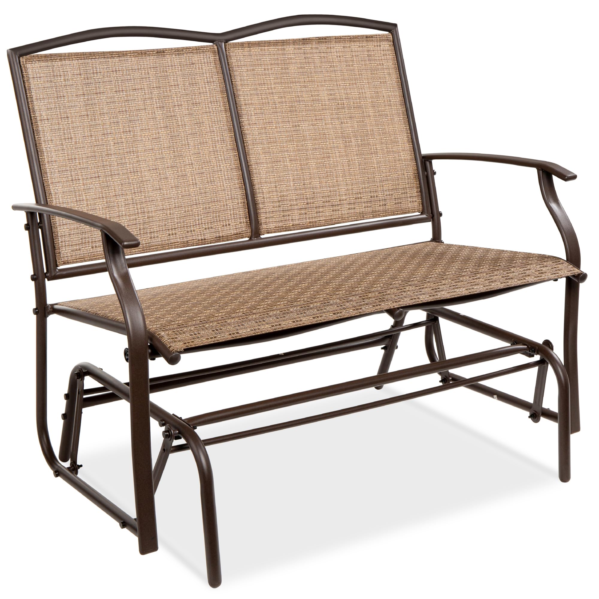 Best Choice Products 2-Person Outdoor Patio Swing Glider Steel Bench Loveseat Rocker for Deck, Porch w/Textilene Fabric, Steel Frame - Black