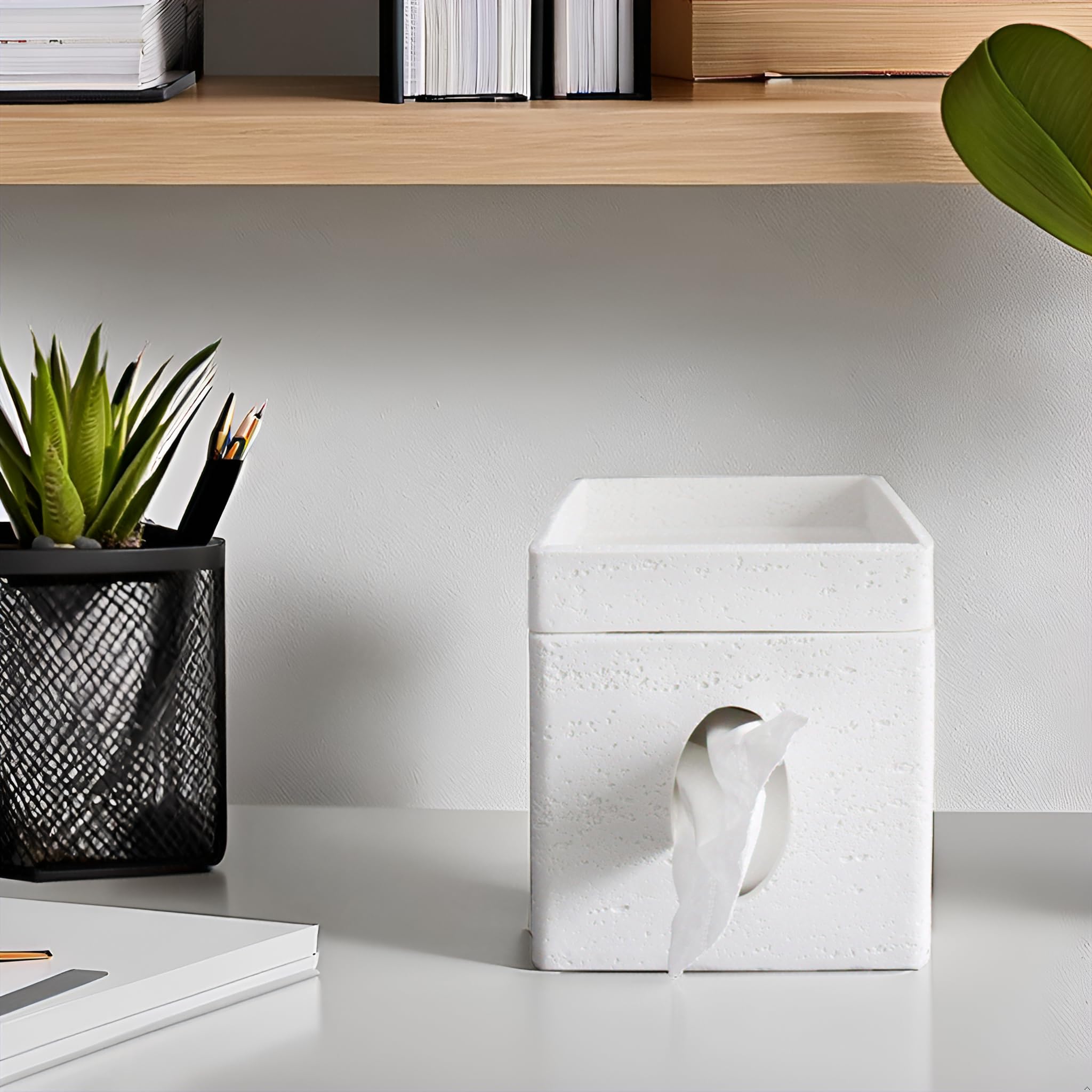 Hymmah Square Tissue Box Cover Holder with Tray,Unique Cube Design Tissue Dispenser Cover Decor for Vanity Counter Tops Also Great for Bedroom and Living Room