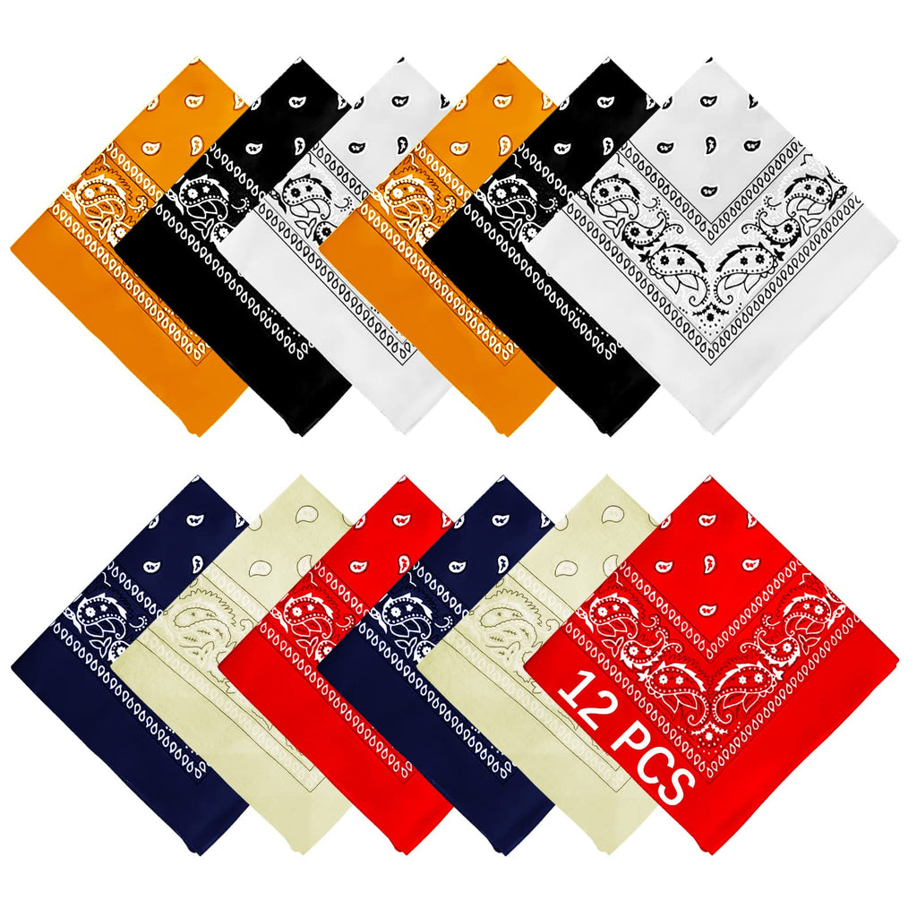 AURUZA 12-44pcs Bandanas for Men Women Paisley Large Bandana Black Red White Head Wrap Headbands Cowboy Handkerchief