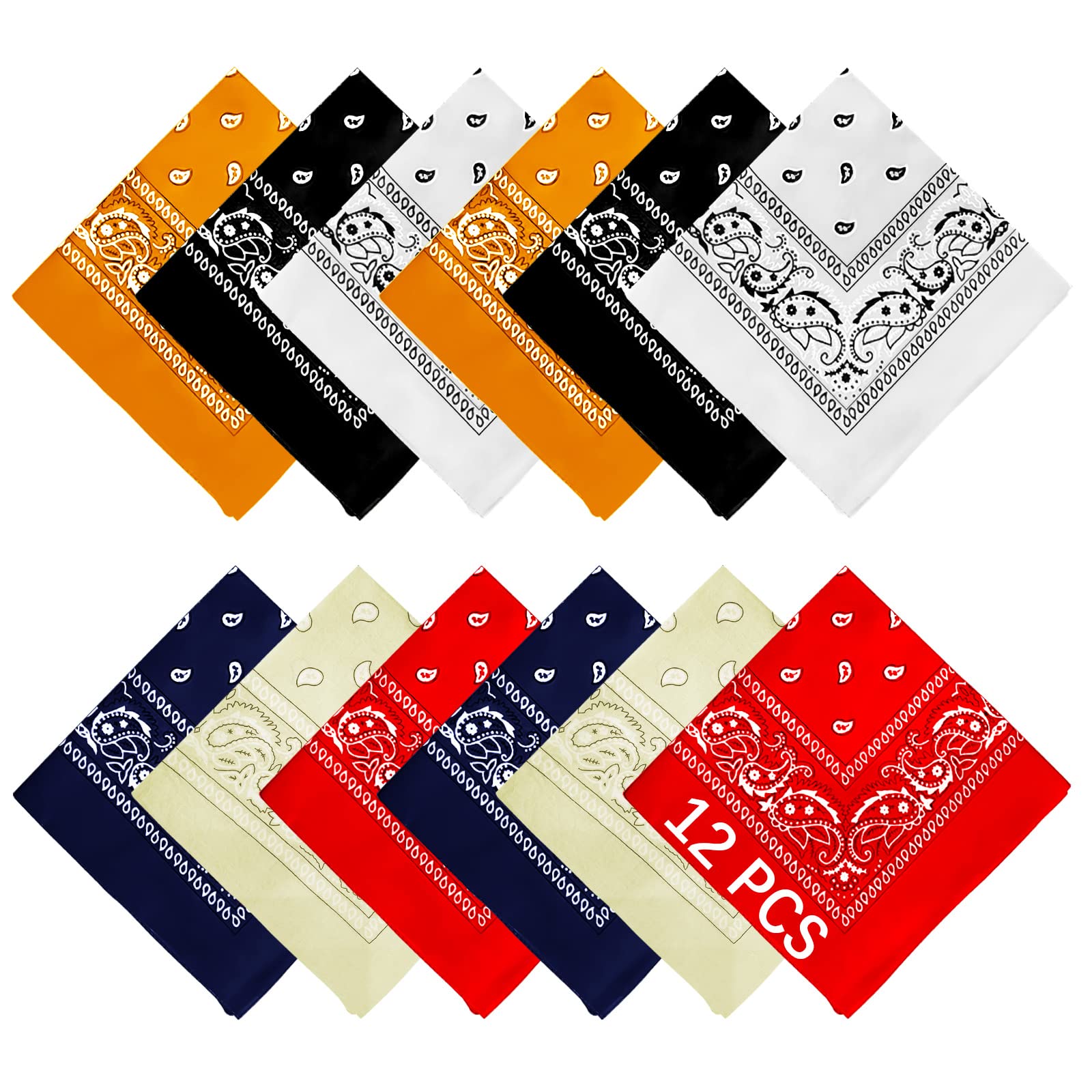 AURUZA 12-44pcs Bandanas for Men Women Paisley Large Bandana Black Red White Head Wrap Headbands Cowboy Handkerchief