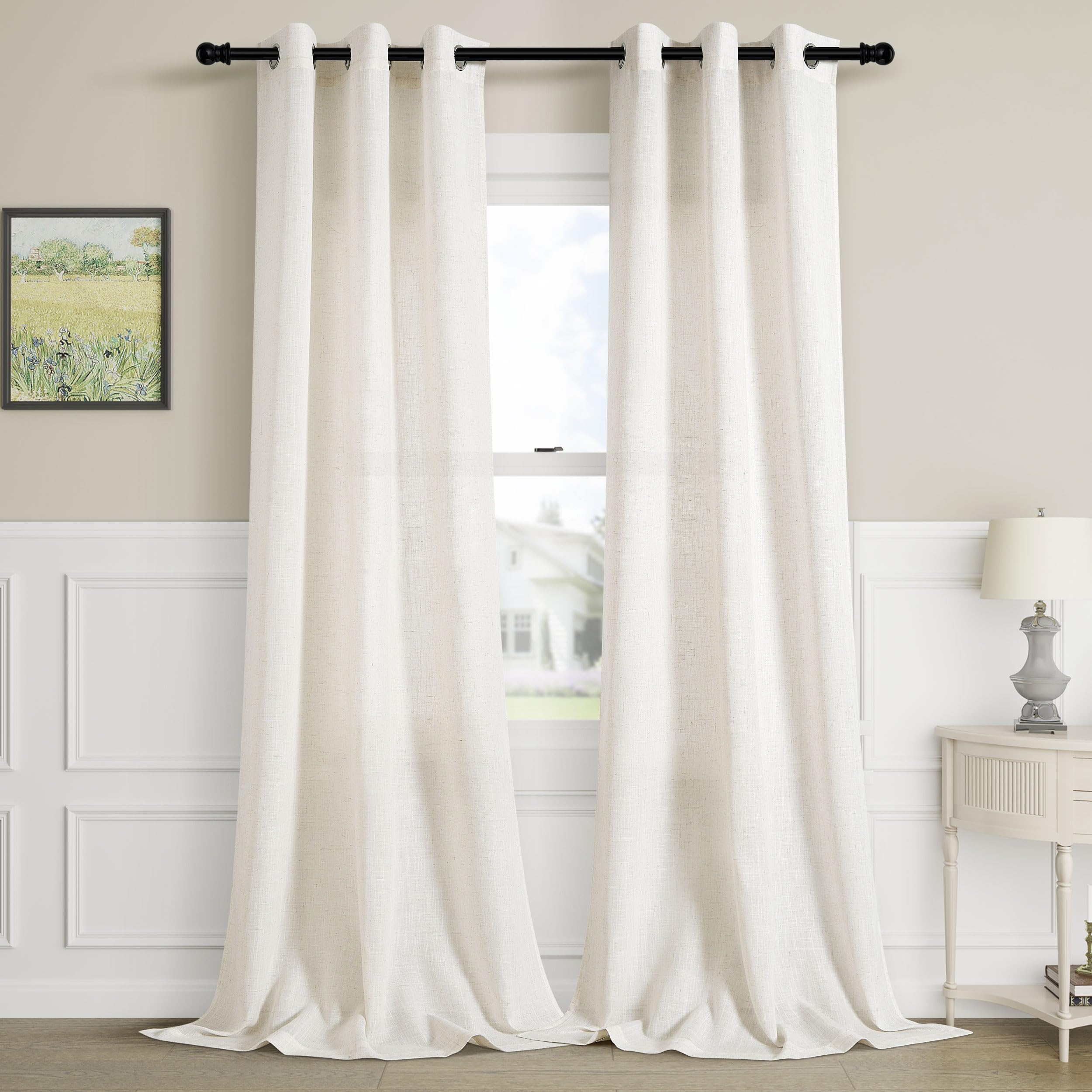 Aersas Black Bedroom Linen Curtains 63 Inch Length 2 Panel Privacy Energy Efficient Semi Sheer Black Linen Drapes for Living Room Modern Farmhouse Grommet Window Curtain for Nursery Office 52x63