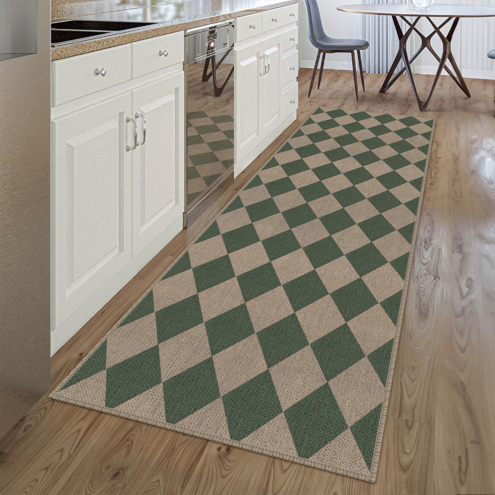 Rugalia Easy Jute Checkered Entryway Rug, 2x3 Black Modern Indoor Outdoor Doormat, Washable Non-Slip Neutral Small Kitchen Rug Farmhouse Diamond Throw Rugs for Entrance Bedroom Bathroom