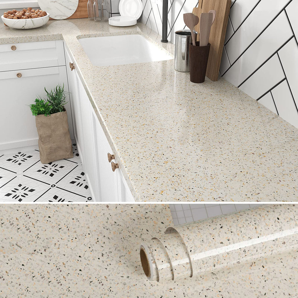 VEELIKE 15.7''x118'' Granite Contact Paper for Countertops Waterproof Self Adhesive Granite Wallpaper Peel and Stick Countertops for Kitchen Bathroom Counter Top Removable Decorative Vinyl Film