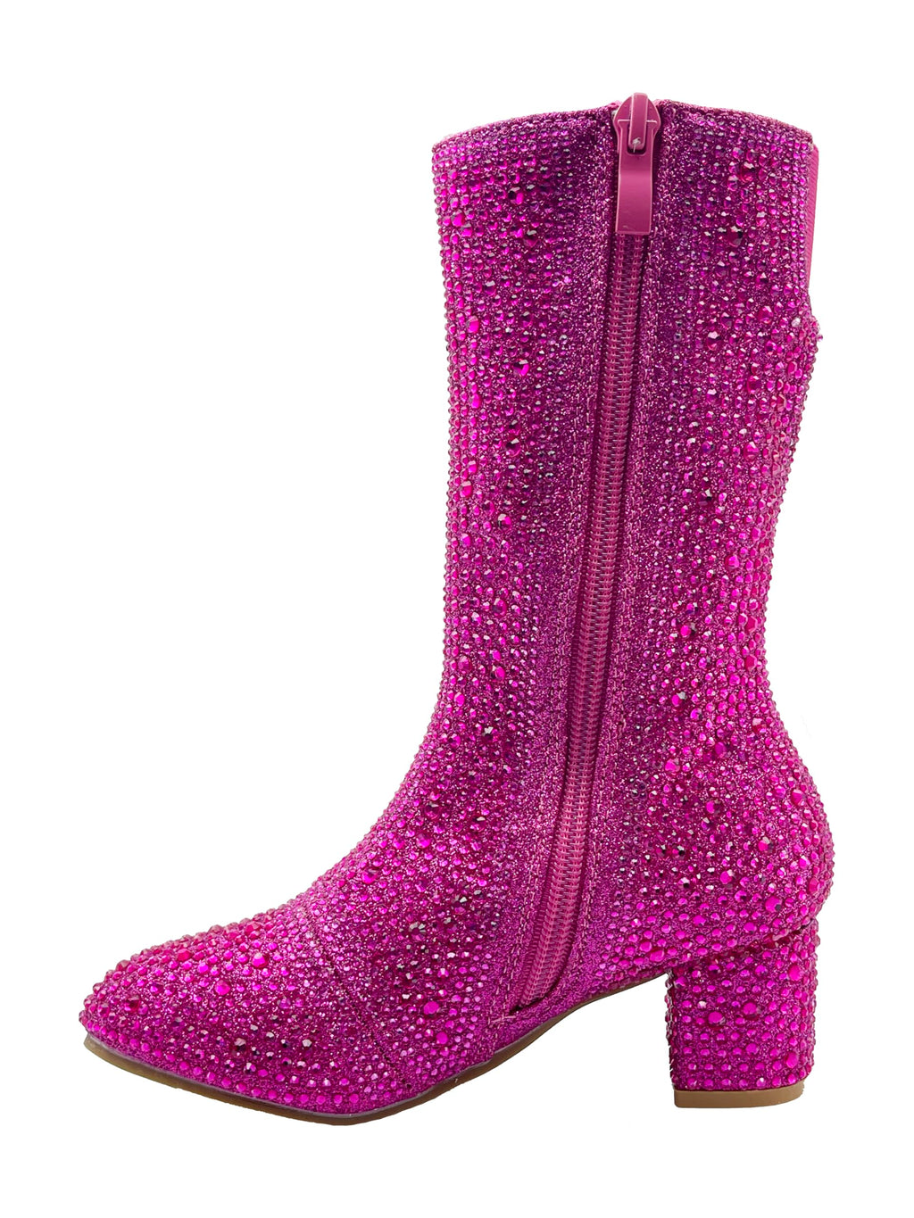 ABSOLEX Girl's Rhinestone Round Toe Knee High Chunky Low Heel Boot
