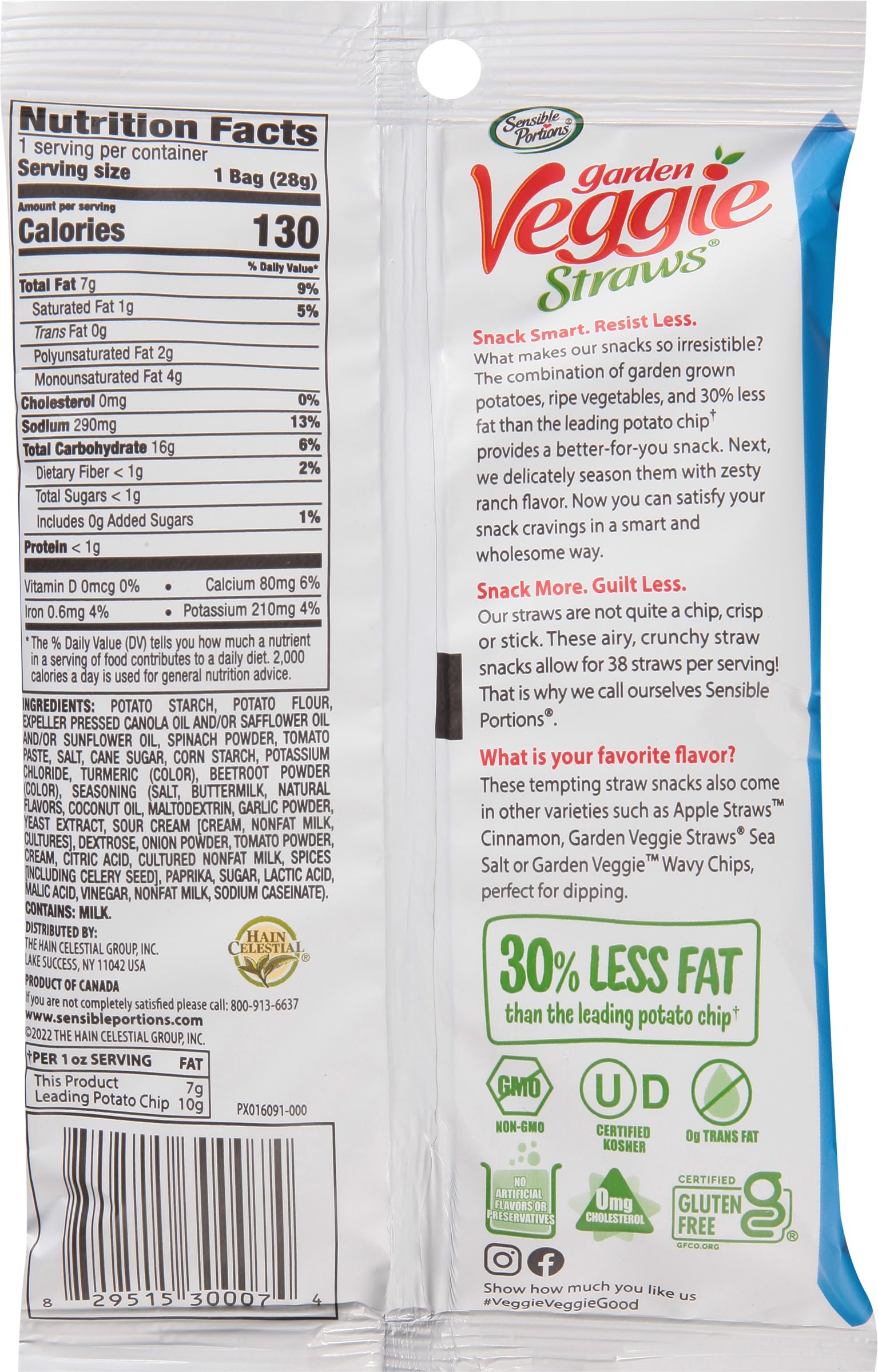 Sensible Portions Garden Veggie Snacks - Veggie Straws, Snack Size Variety Pack, Sea Salt & Zesty Ranch, 1 Oz (Pack of 24)