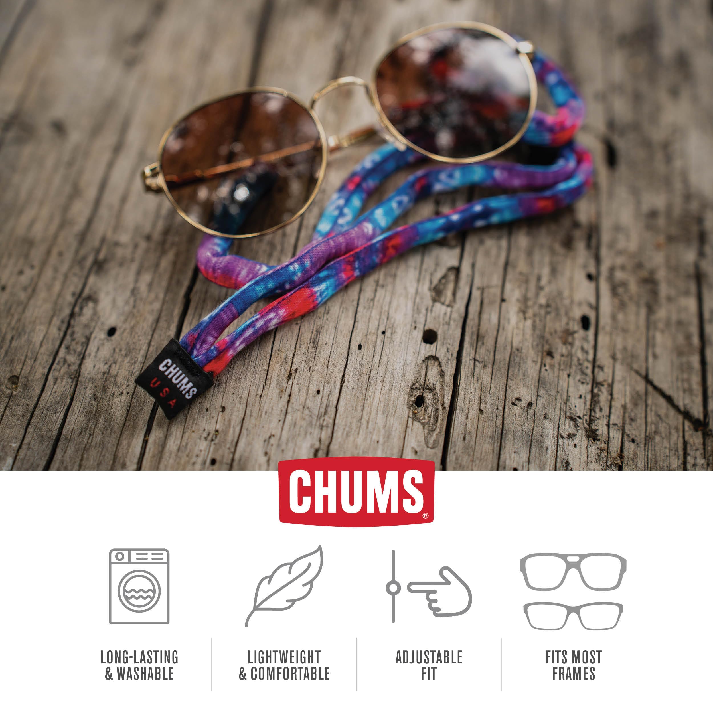 Chums Original Cotton Retainer - Unisex Eyewear Keeper for Sunglasses & Glasses - Adjustable Fit, Washable & Made in USA