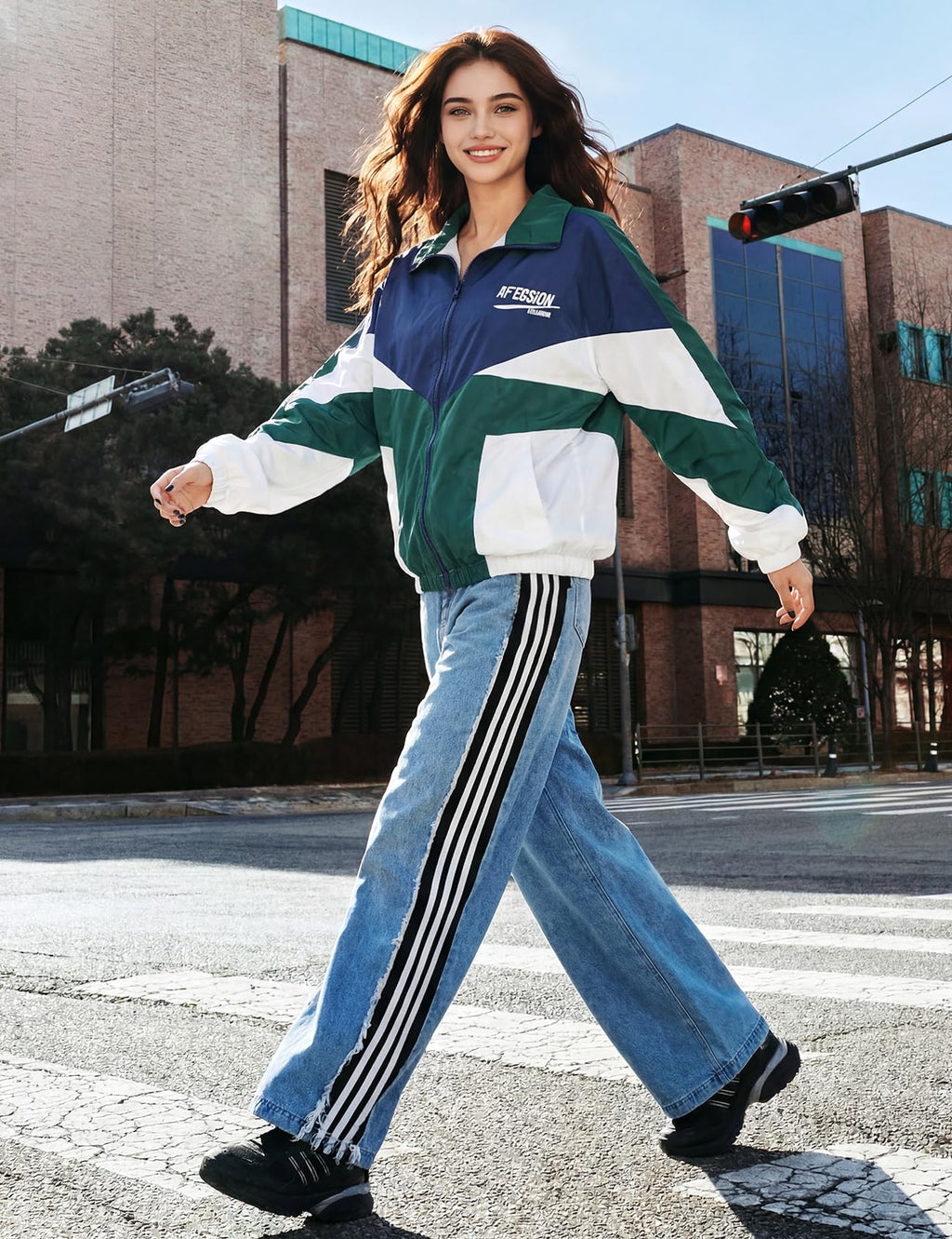 Wyeysyt Women Windbreaker Jacket Y2k Varsity Jackets Oversized Vintage 90s Jacket