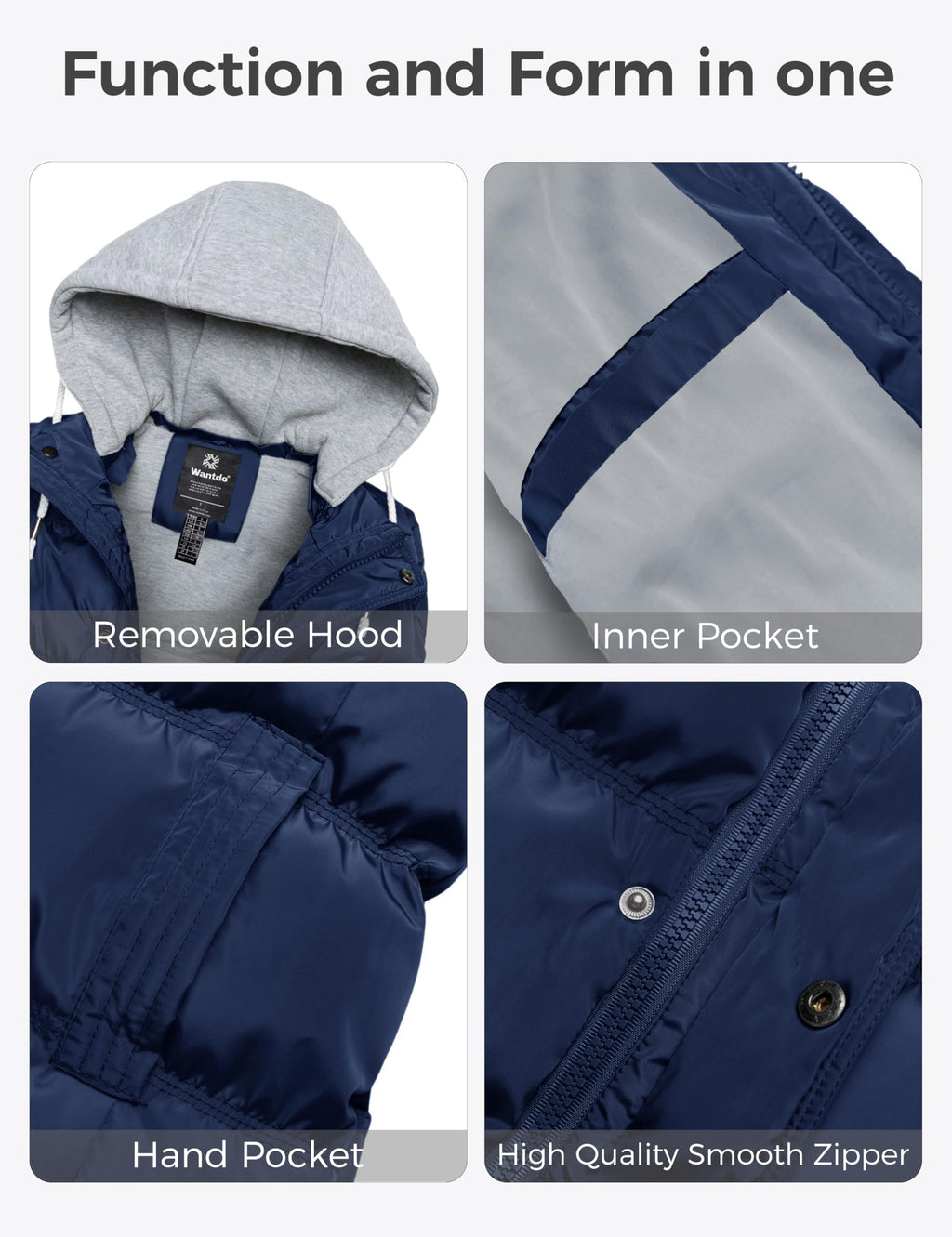 Wantdo Women's Quilted Puffer Vest Thicken Warm Winter Coat with Removable Hood