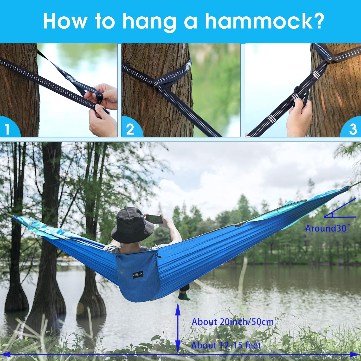 G4Free Large Camping Hammock with Mosquito Net and Rain Fly- 2 Person Portable Hammock with Bug Net and Tent Tarp for Outdoor Hiking Camping Backpacking Travel