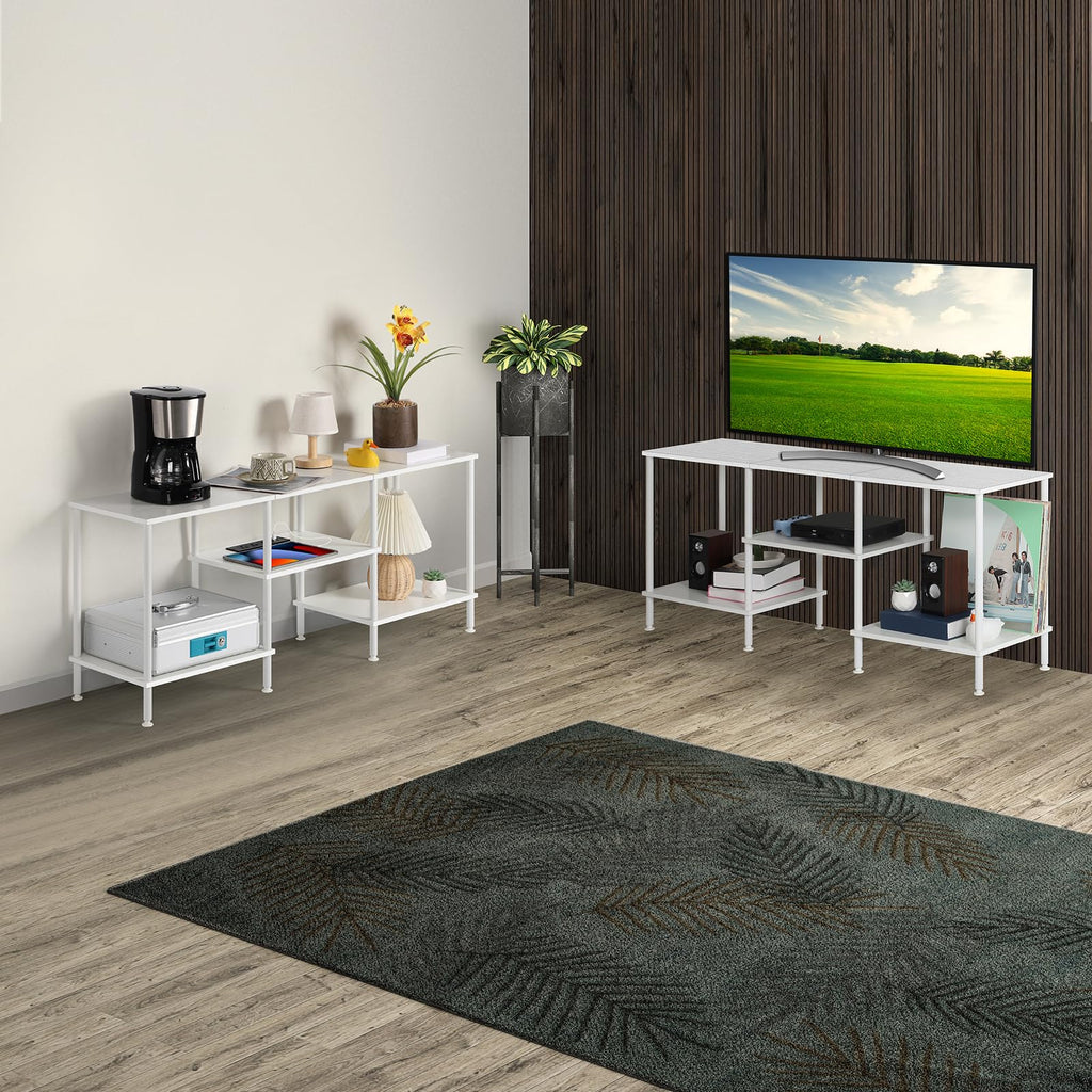 OYEAL Black Bedroom TV Stand with Power Outlets up to 50 inch TV, Small Entertainment Center Stand with Storage Modern Media TV Console Table for Living Room Bedroom