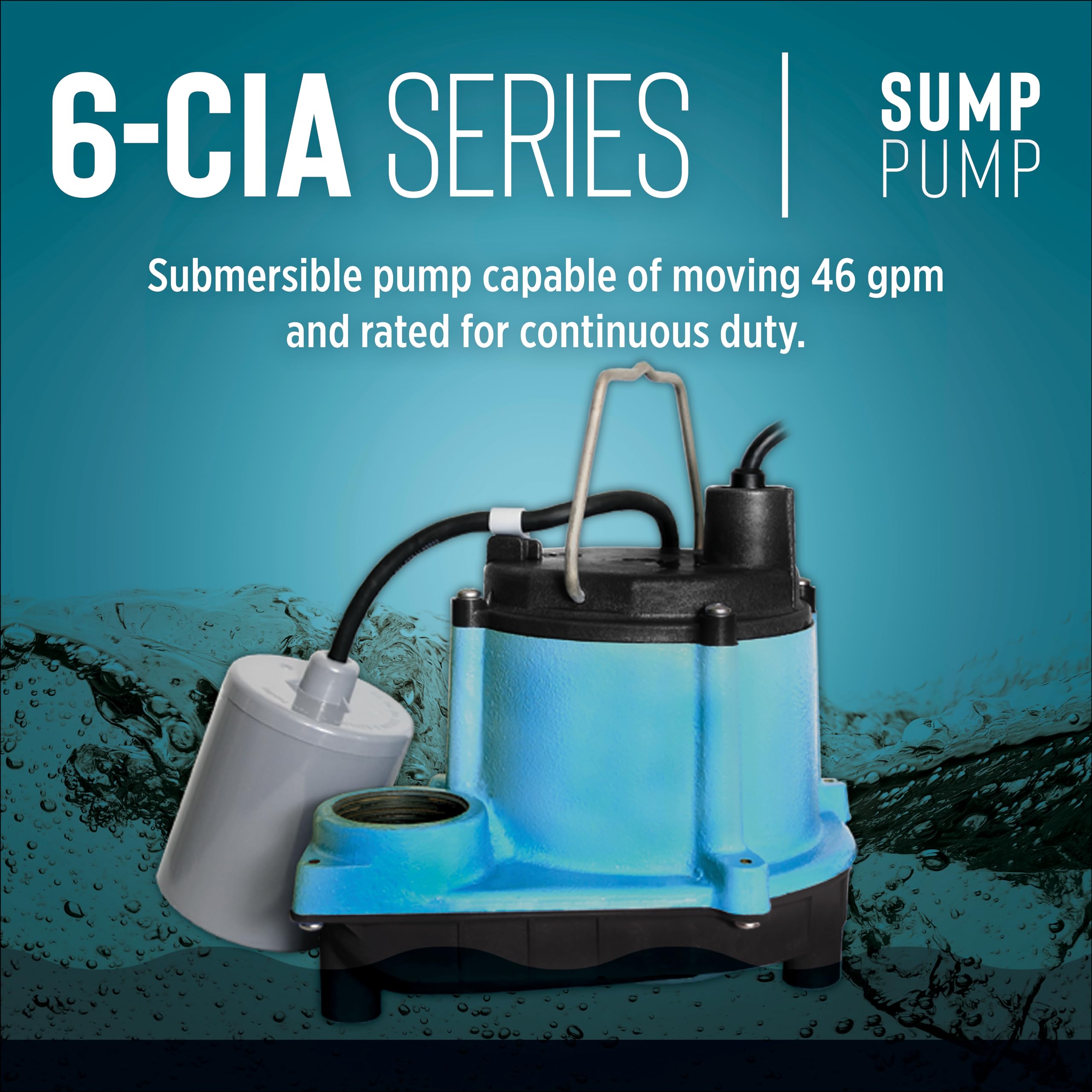 Little Giant 6-CIA 115 Volt, 1/3 HP, 2760 GPH Cast Iron Automatic Submersible Sump Pump with Integral Diaphragm Switch for Sump Systems, 10-Ft. Cord, Blue, 506158