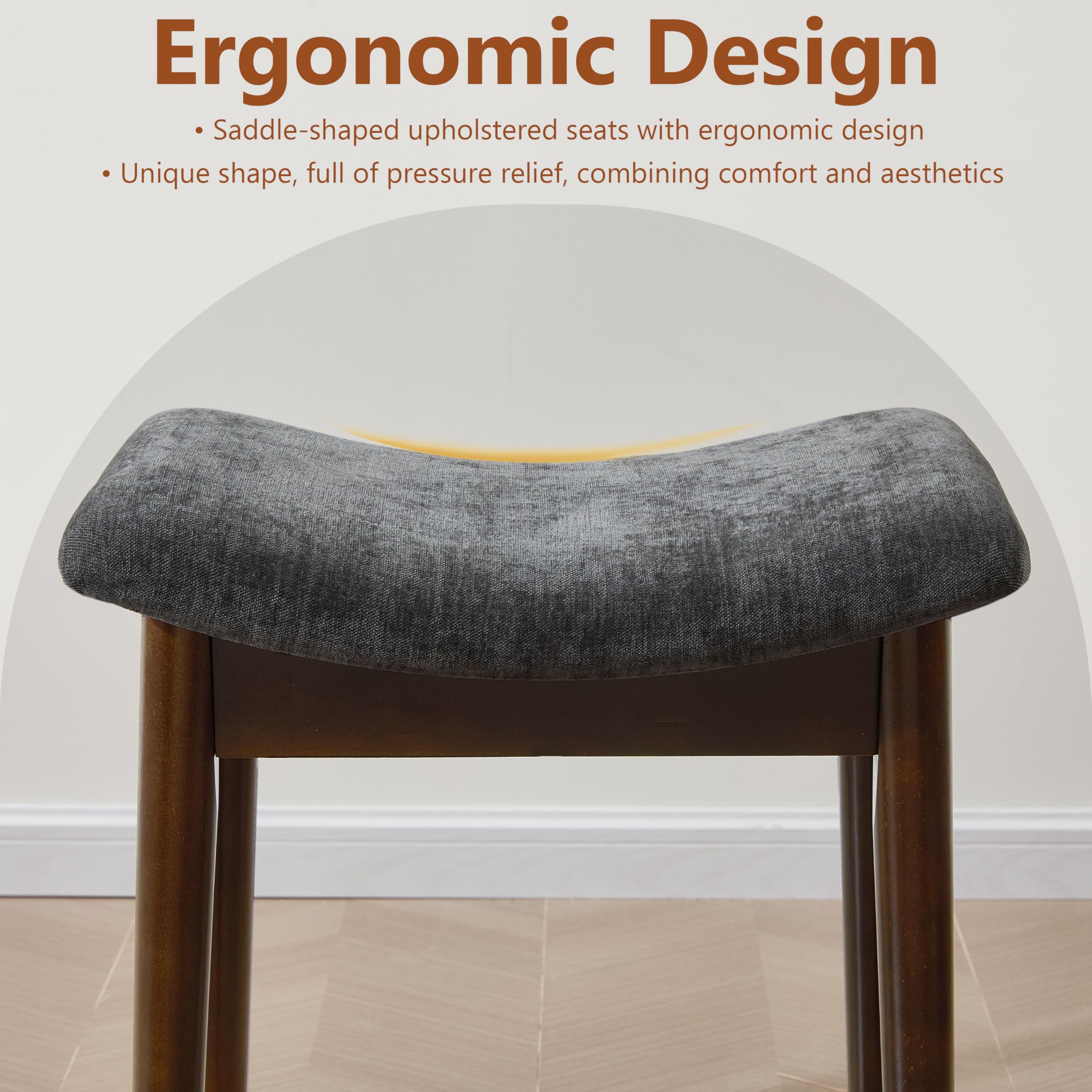 Royal Windsor Vanity Stool with Saddle Cushion, 18 Inch Makeup Vanity Chair for Living Room, Modern Foot Stool Ottoman Piano Bench,Small Upholstered Bench for Bedroom, Beige