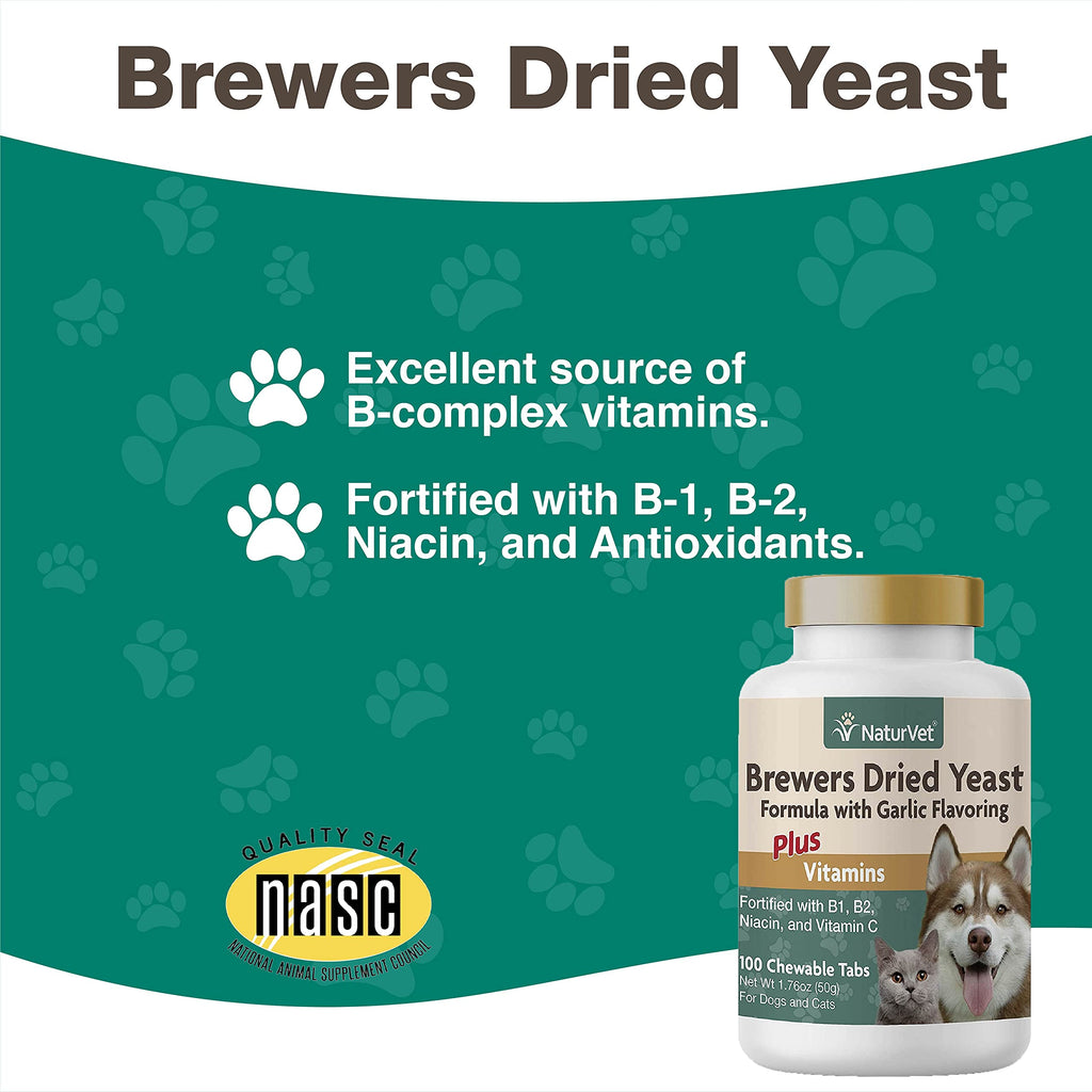 NaturVet – Brewer’s Dried Yeast Formula with Garlic Flavoring – Plus Omegas | Rich in Omega-3, 6 & 9 Fatty Acids | Fortified with B1, B2, Niacin & Vitamin C | For Dogs & Cats | 5000 Chewable Tablets