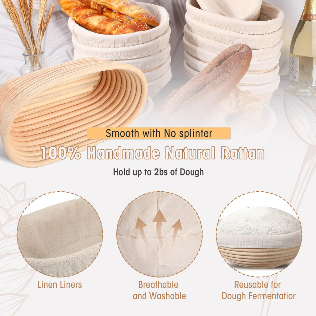 Gejoy 20 Sets Bread Proofing Baskets Bulk Banneton Dough Proofing Bowls Kit with Cloth Liner and Plastic Scraper Sourdough Basket for Home Sourdough Bakers(Oval,10'')