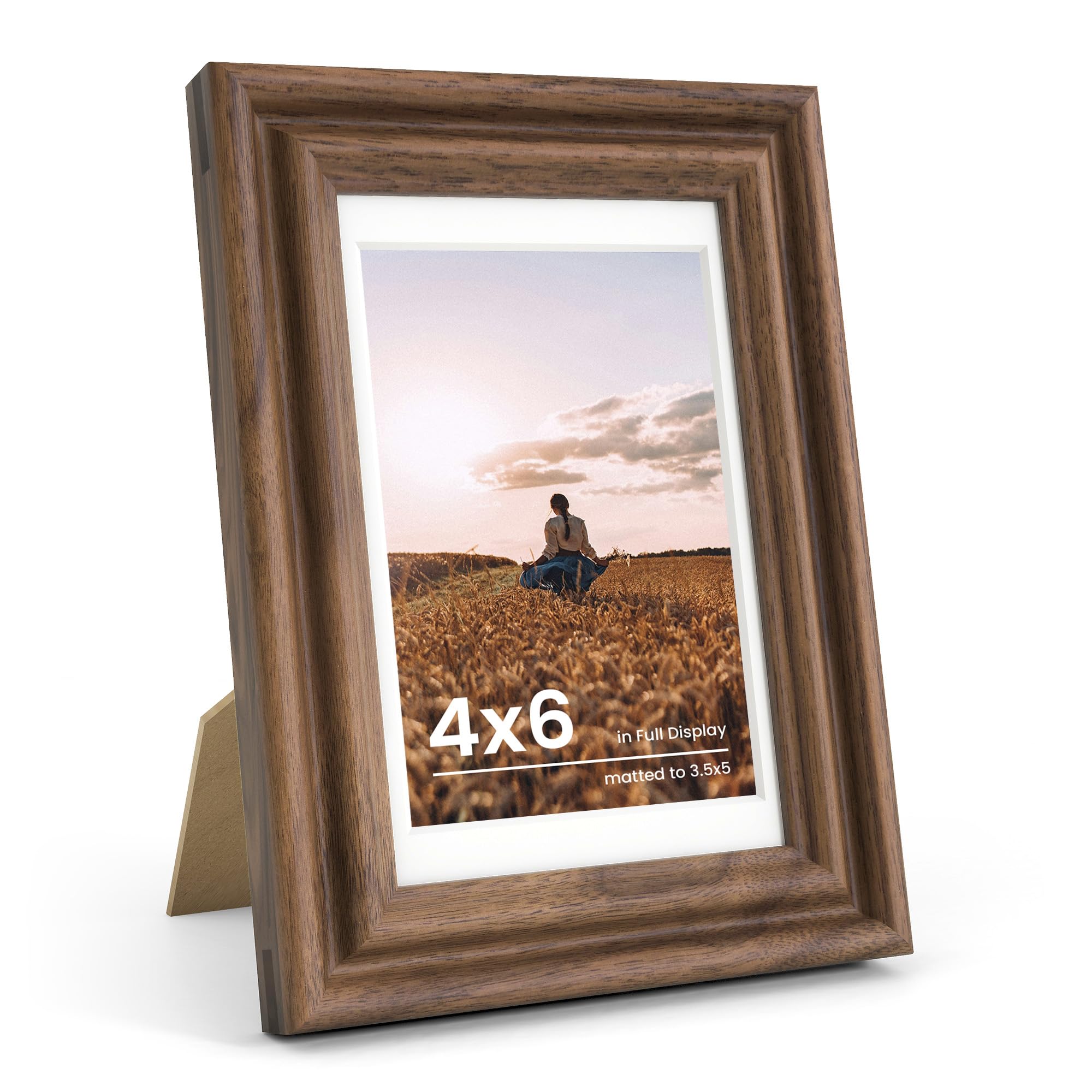 Fun Memories 5x7 Picture Frame with Mat for 4x6 Photo, Solid Elm Wood & Tempered Glass, Rustic Wall & Tabletop Display Frame, Grey, 1 Pack