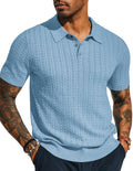 PJ PAUL JONES Mens Knit Polo Shirt Short Sleeve Hollow Out Knit Shirt Texture Knitted Polo