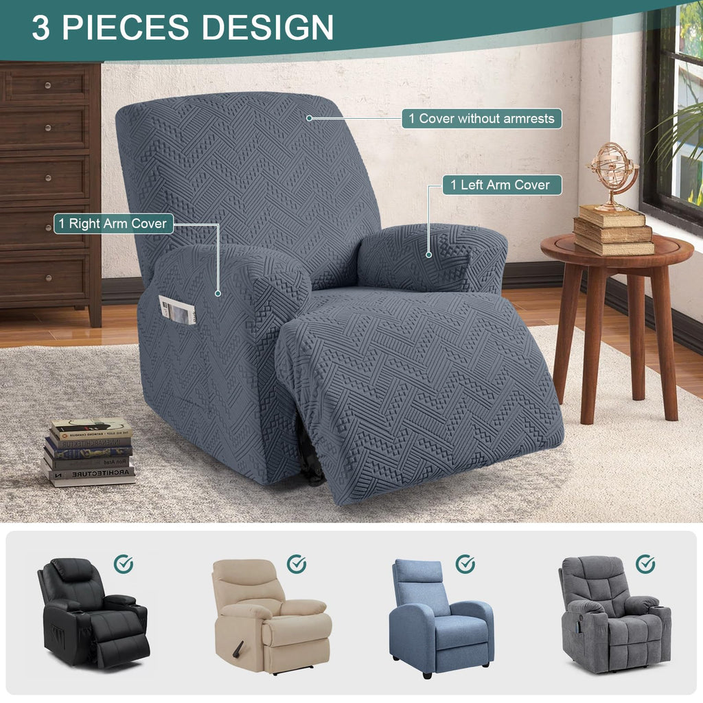 Ruaozz Recliner Chair Covers 3-Pieces Lazy Boy Recliner Slipcovers Stretch Reclining Chair Slipcover Washable Furniture Protector with Elastic Bottom (1 Seater, Army Green)