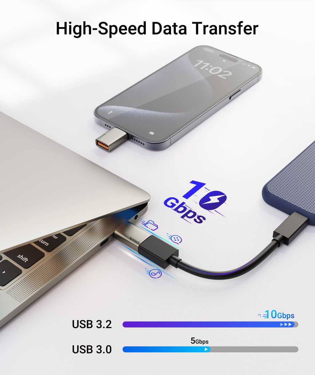 Syntech USB C to USB Adapter (2 Pack), 10Gbps USB3.2 Gen 2 Fit Side by Side, Type C Male to A 3.2 Female Adapter Compatible with iPhone 17e 17 Pro Max/iPad/iMac/MacBook Pro & Thunderbolt 5/4 Devices