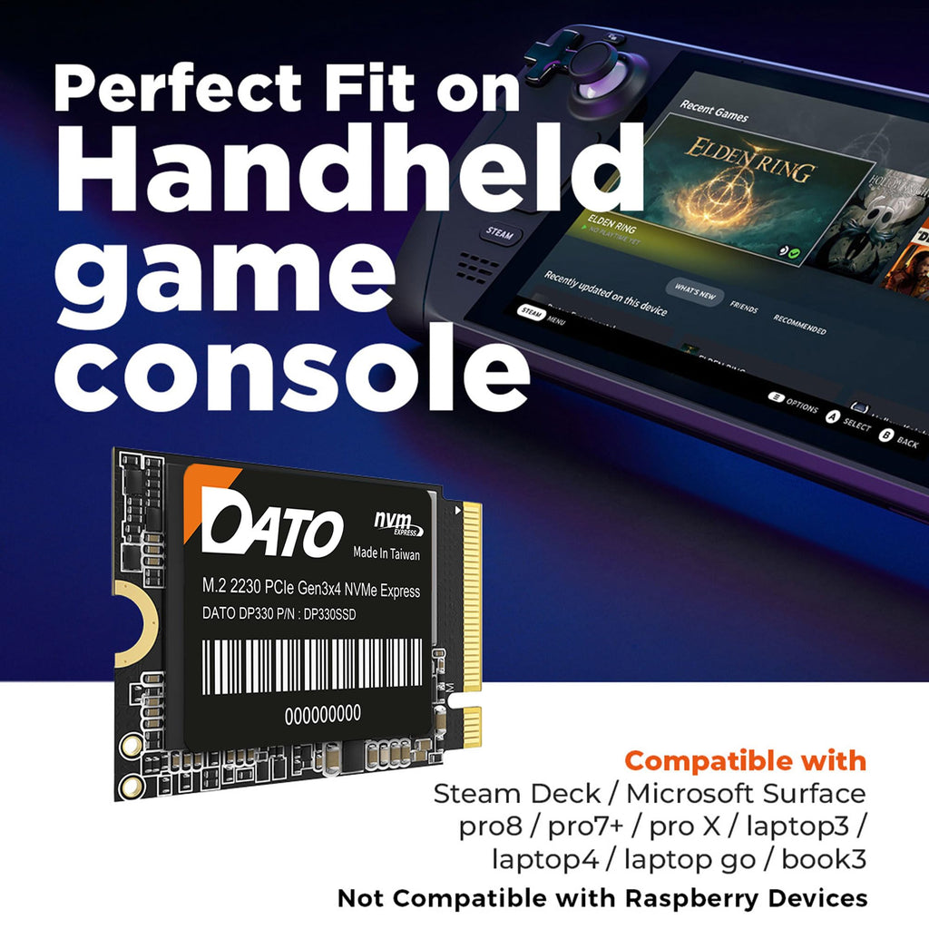 DATO M.2 2230 SSD PCIe 512GB Gen 3x4 NVMe with Aluminium heatsink, Internal Solid State Drive M Key for Business Students Gamers Creator, up to 2500/1700 MB/s - ARS330