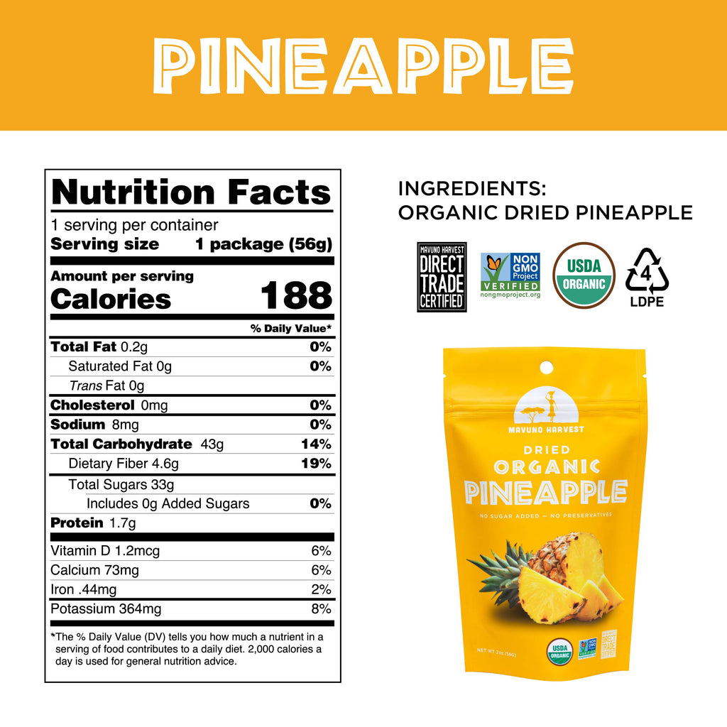 Mavuno Harvest Organic Dried Fruit Variety Pack | Dried Mango, Papaya, Pineapple, Banana, Jackfruit, & Tropical Mix | Healthy, Vegan, No Sugar Added, Non GMO Snacks for Kids & Adults | 2 Ounce, 6 Pack