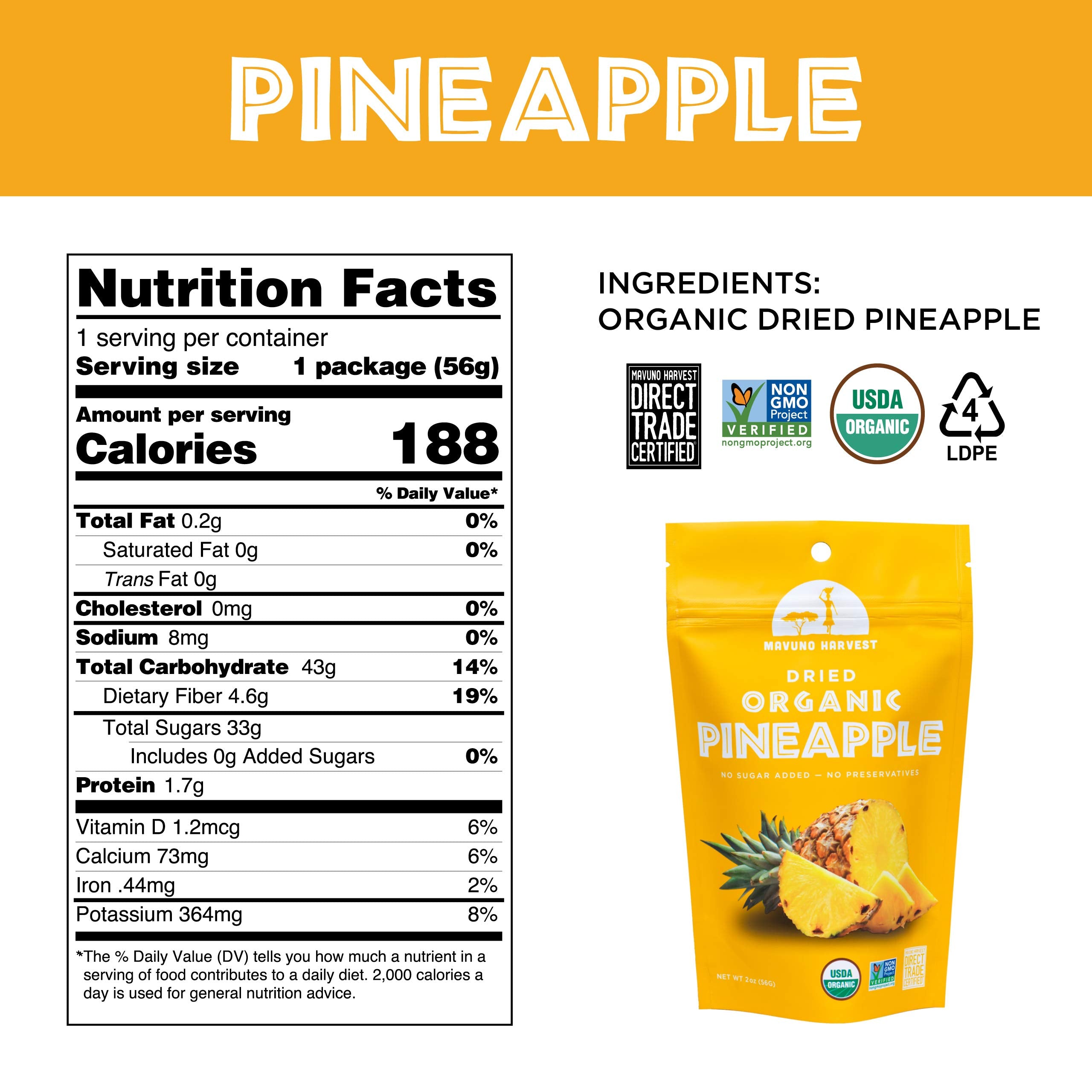 Mavuno Harvest Organic Dried Fruit Variety Pack | Dried Mango, Papaya, Pineapple, Banana, Jackfruit, & Tropical Mix | Healthy, Vegan, No Sugar Added, Non GMO Snacks for Kids & Adults | 2 Ounce, 6 Pack