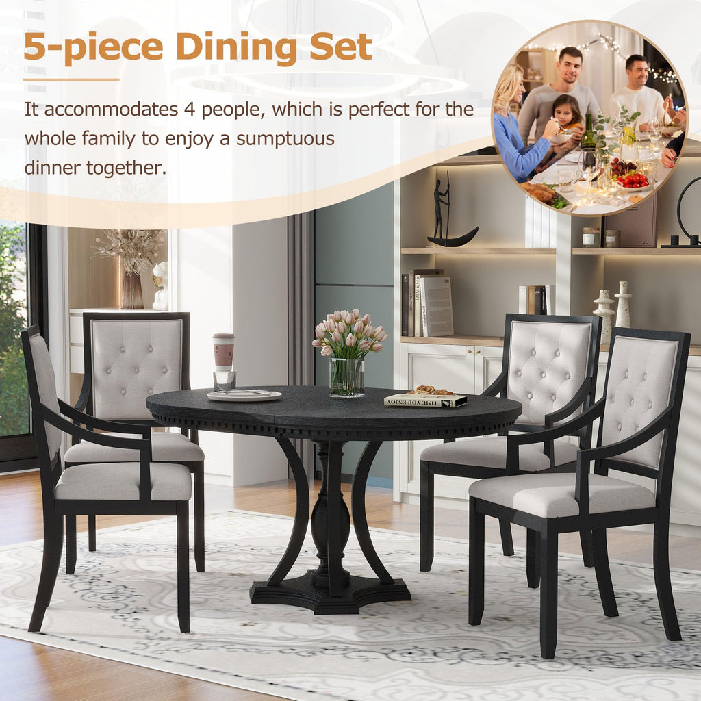 LUMISOL 5-Piece Dining Table Set for 4, Farmhouse Round Kitchen Table Set with Special Shaped Legs and 4 Upholstered Chairs for Kitchen, Dining Room, Small Space, Antique Blue