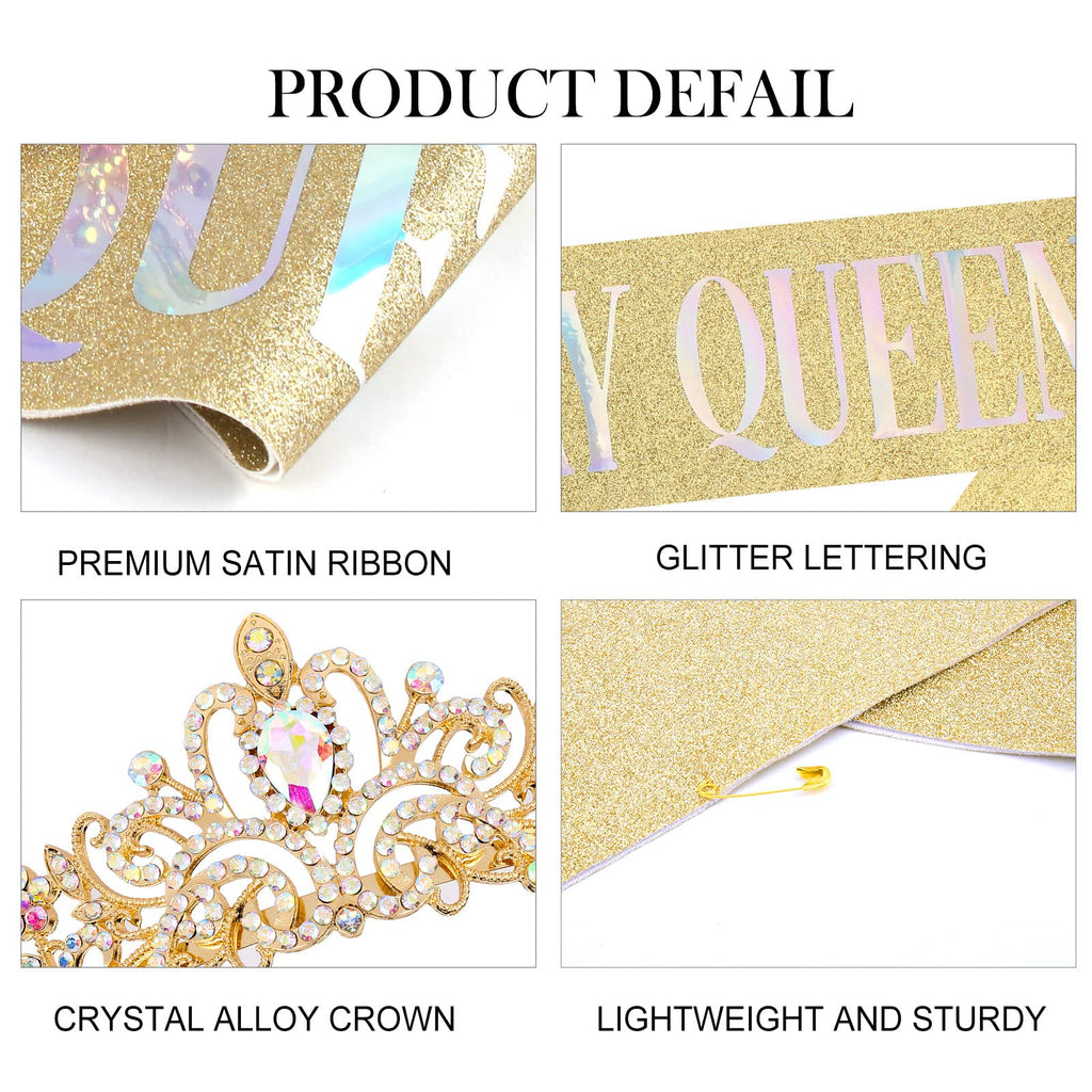 COCIDE Birthday Silver Tiara and Crowns Kit - Silver Tiara, Crown, Sash, Rhinestone Headband, Glitter Sash for Women & Girls Birthday Party Decorations